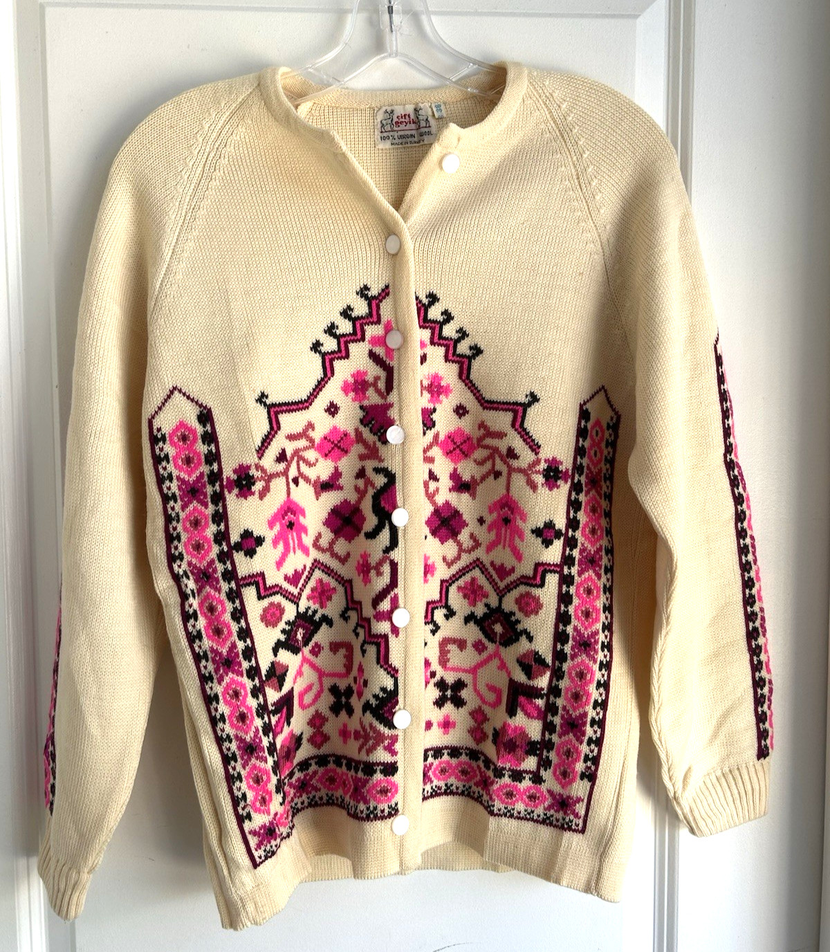 Vintage Cift Geyik Hand Knit Sweater Embroidered 100% Virgin Wool From Turkey S