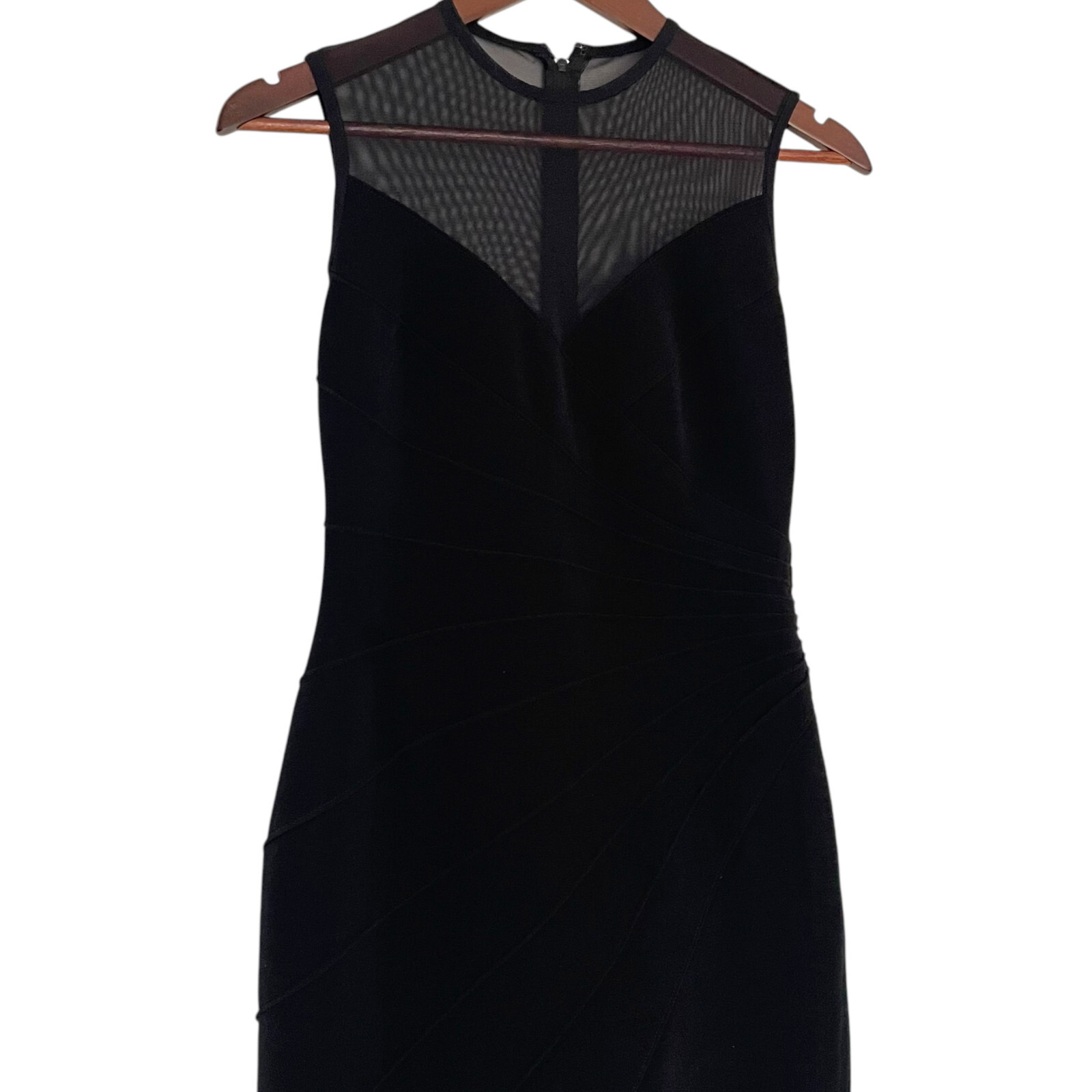 Vintage 90s Tadashi Shoji Mermaid Gown Dress Small S Black Mesh Illusion Bodycon