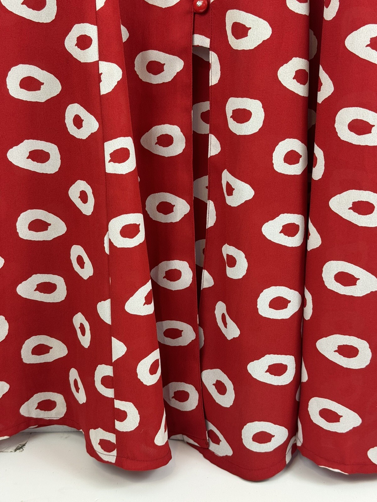 1980s Vintage Paco Rabanne Red Button Up Dress Graphic Print Rare