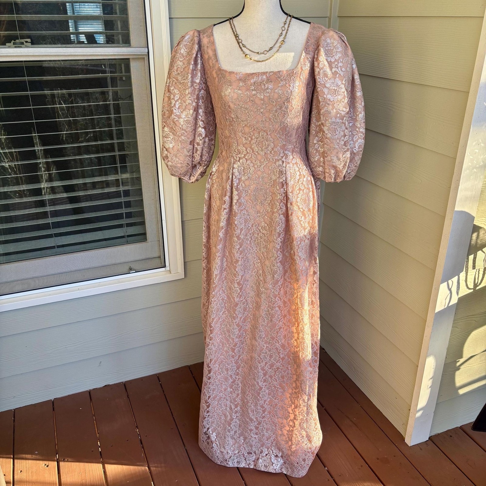 Vintage 80s RICHILENE Metallic Lace Regencycore Gown