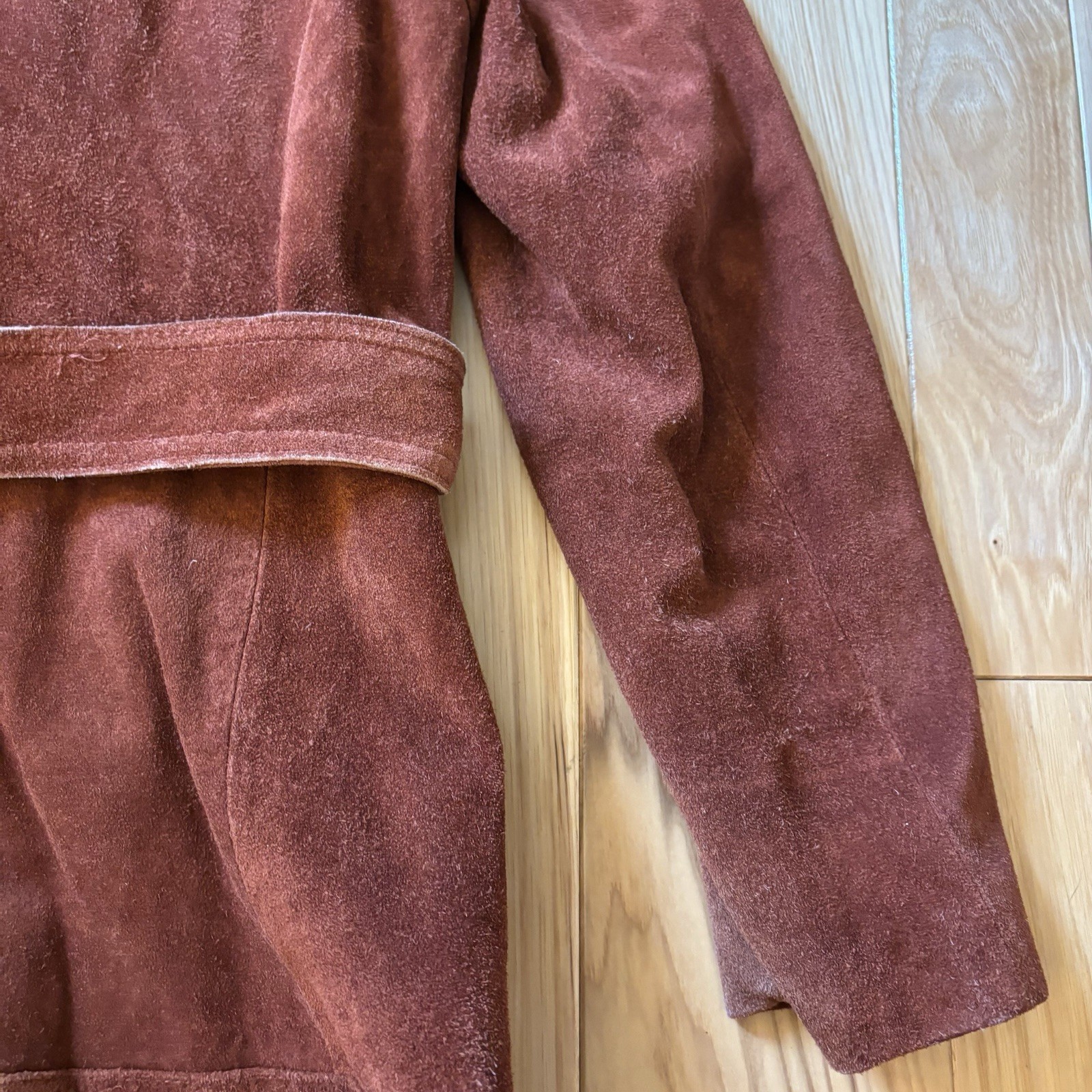 Vintage 70’s Genuine Suede Leather Rabbit Fur Collar Belted Jacket