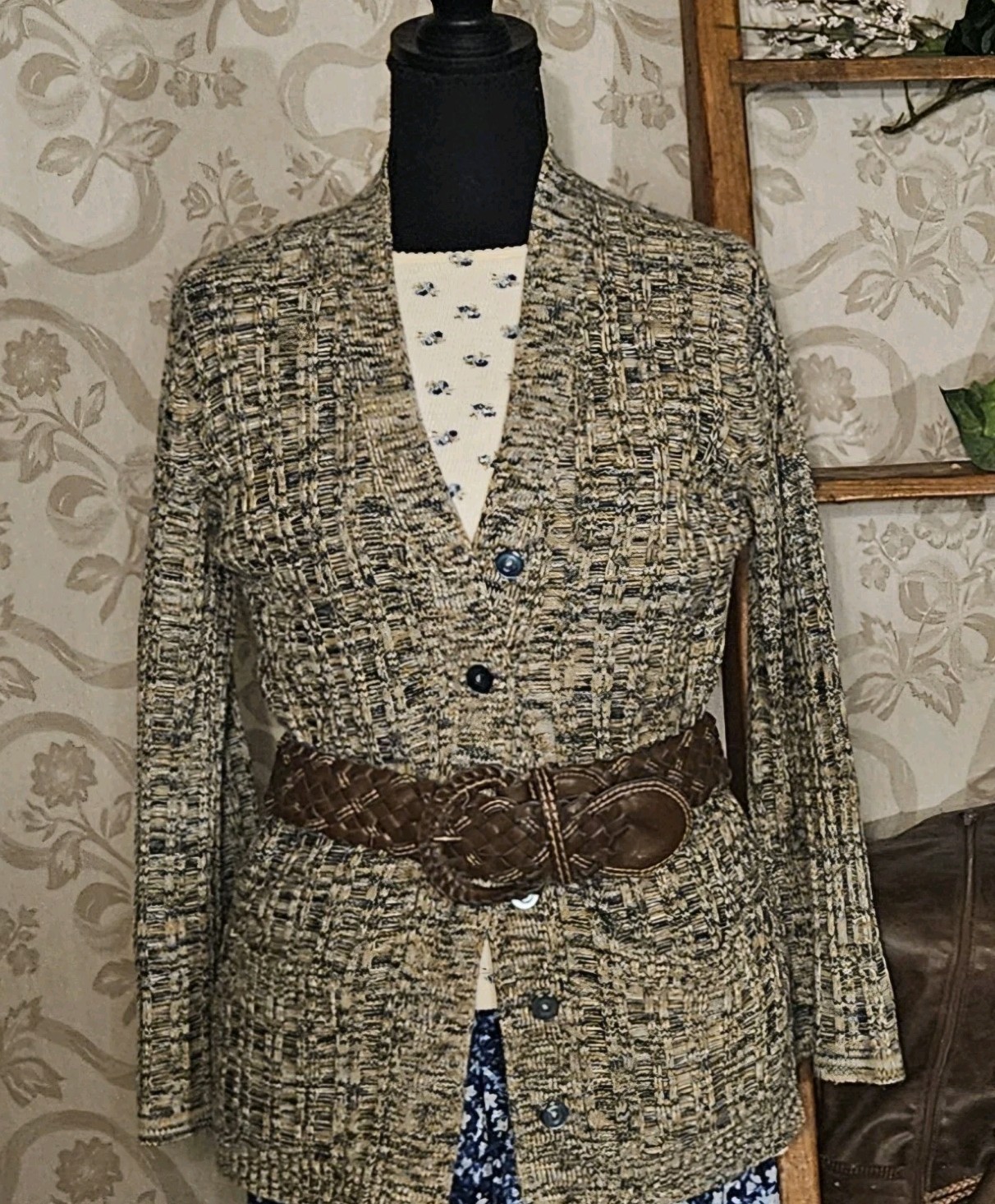 Vtg 70s Fisherman Knit Cardigan OSFM Eclectic Grandpa Grannycore Grunge Retro