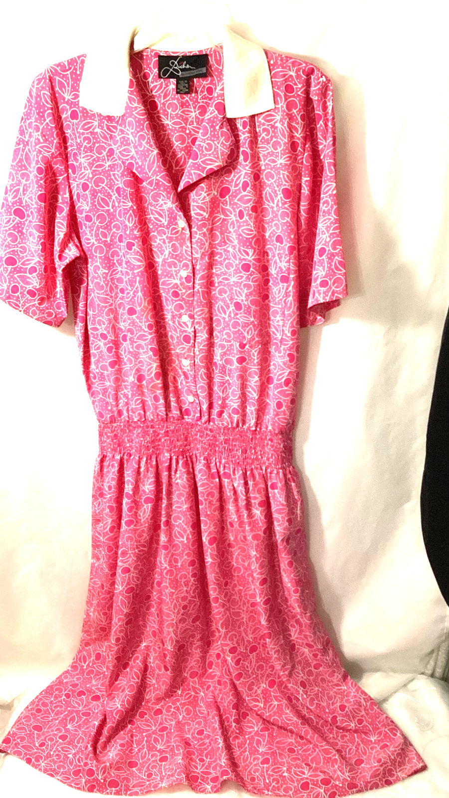 Vintage 1980s Bichon Cynthia Howie Pink Graphic Shirtwaist Midi Dress Retro 12