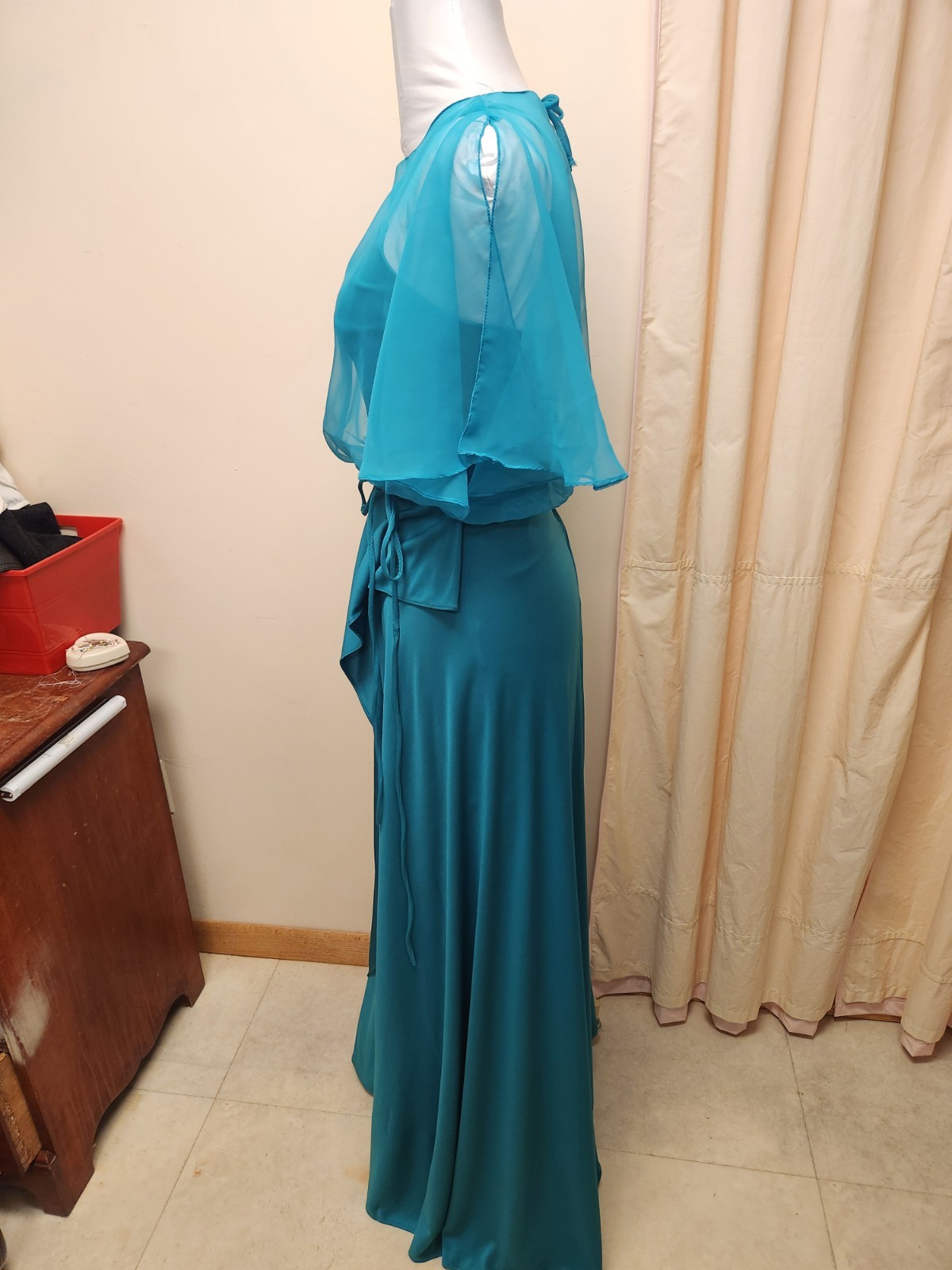 Unlabled Vintage Green/Teal Long Dress*sz11/12-plus Measurements *Good Condition