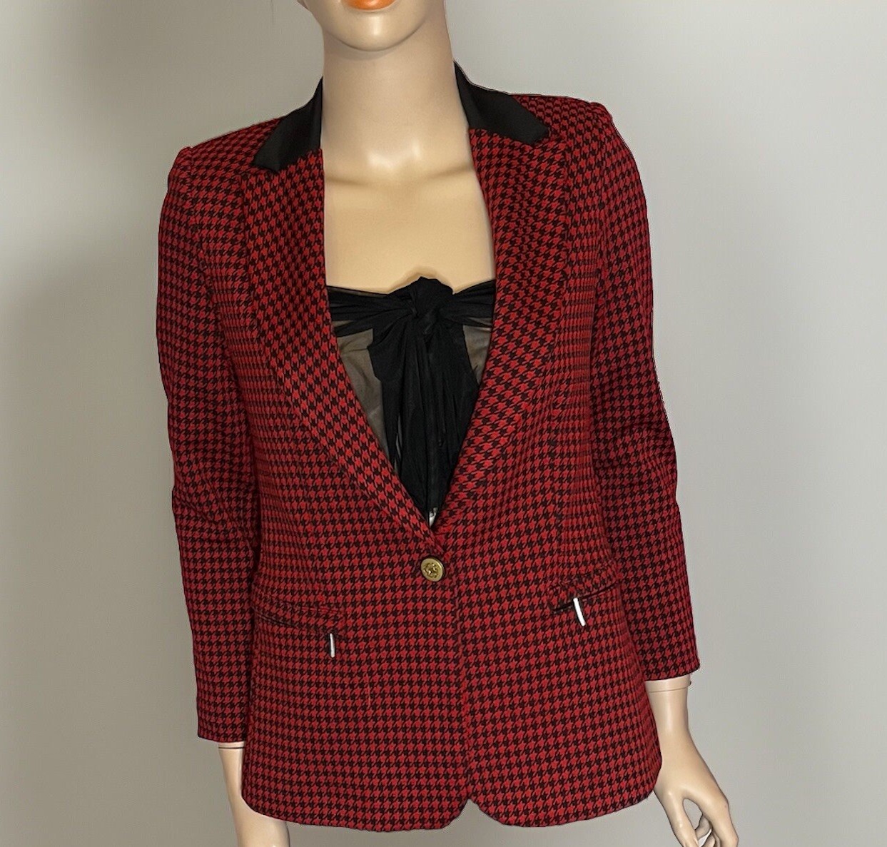 Vintage 80s Miss Miss Red Black Houndstooth Blazer Single Breasted EU 44