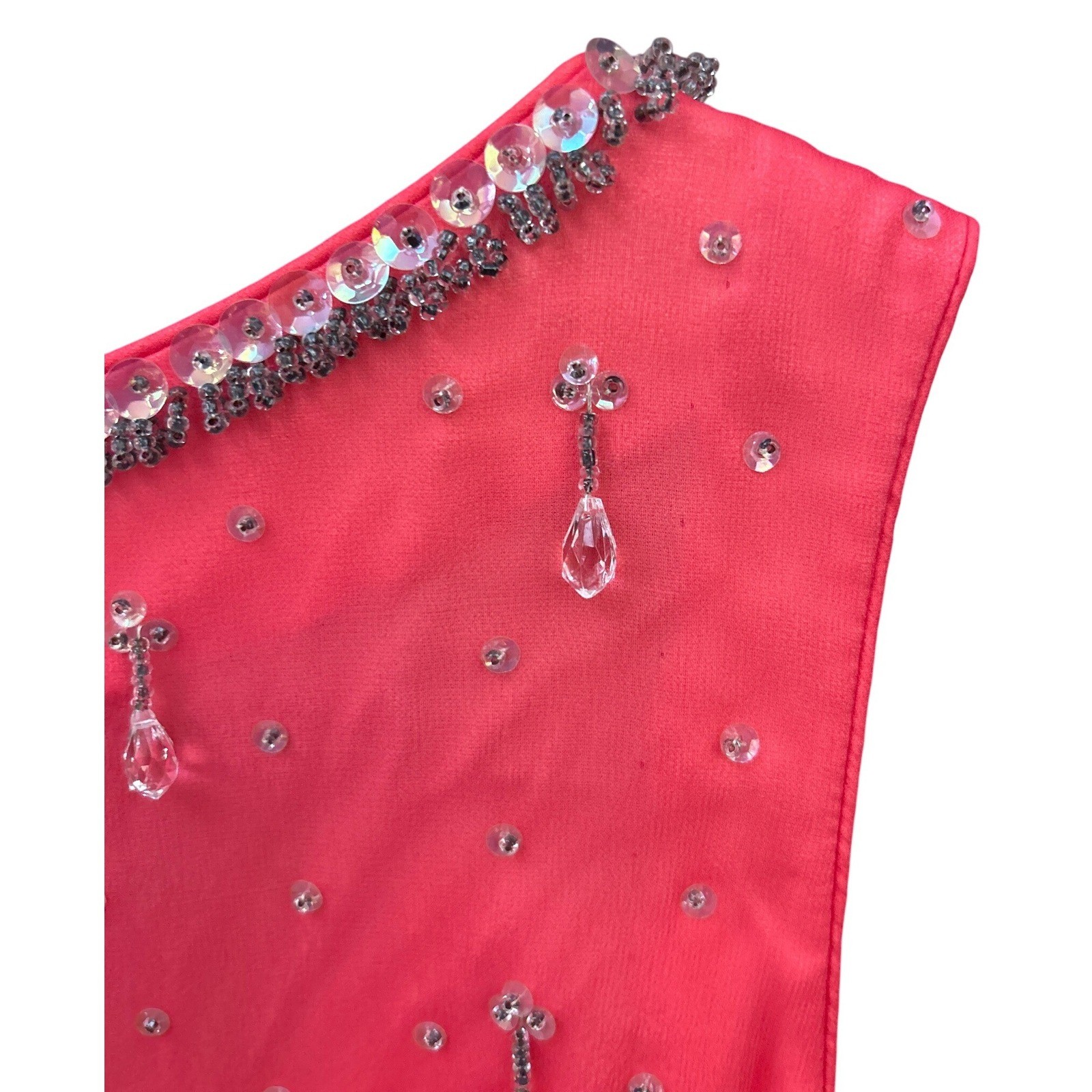 60s Vintage Coral Pink Mini Dress Mod Beaded Regencycore Glam Evening Shimmer