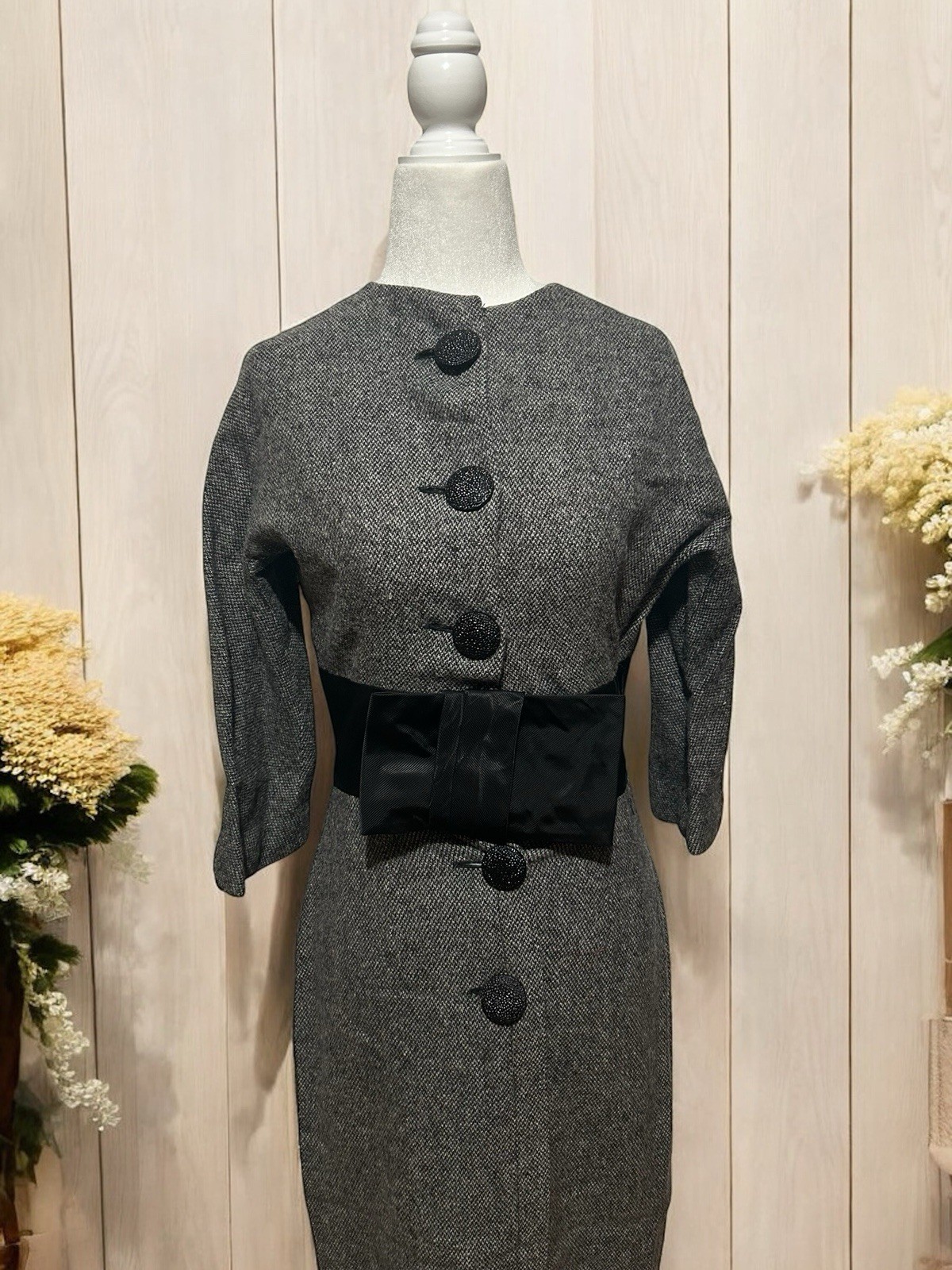 Vintage 1960s Wool Dress Tweed Mod Maggie Stover Union Made 28”W S/M Gray Fall