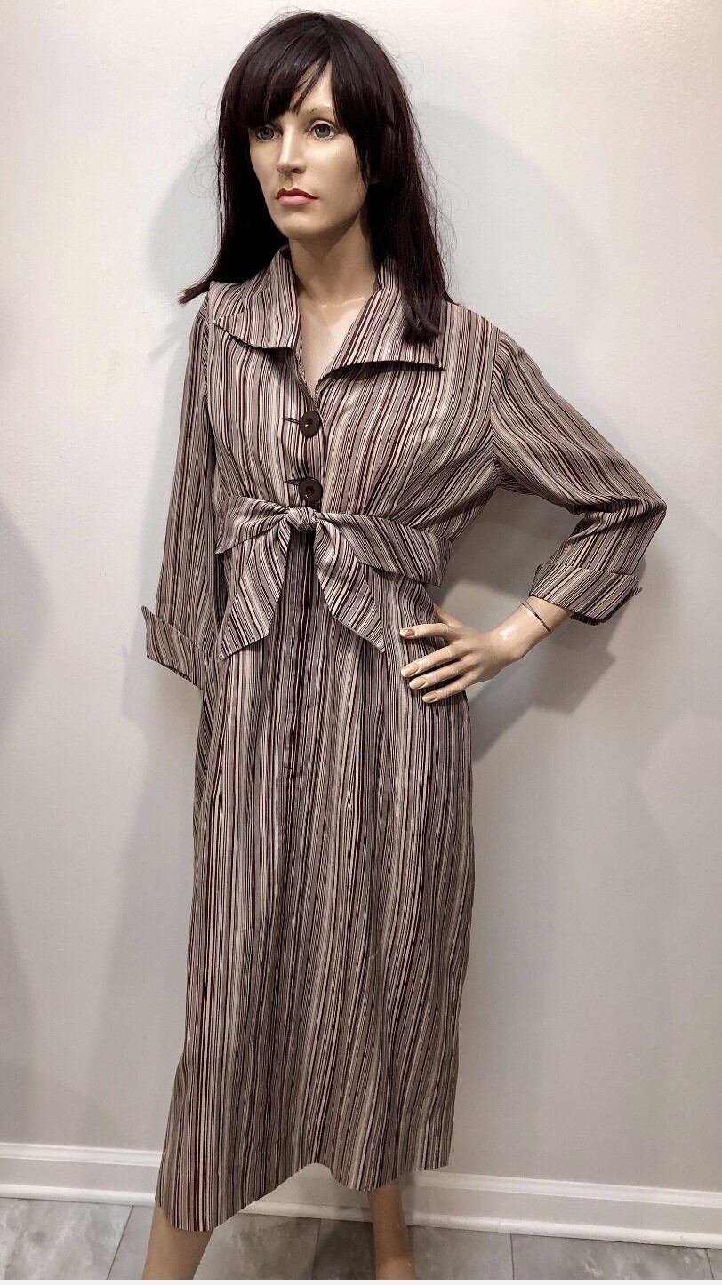 VTG 1950s PAUL SACHS ORIGINAL Rayon STRIPED WIGGLE DRESS w/TAIL at Back *SMOKIN