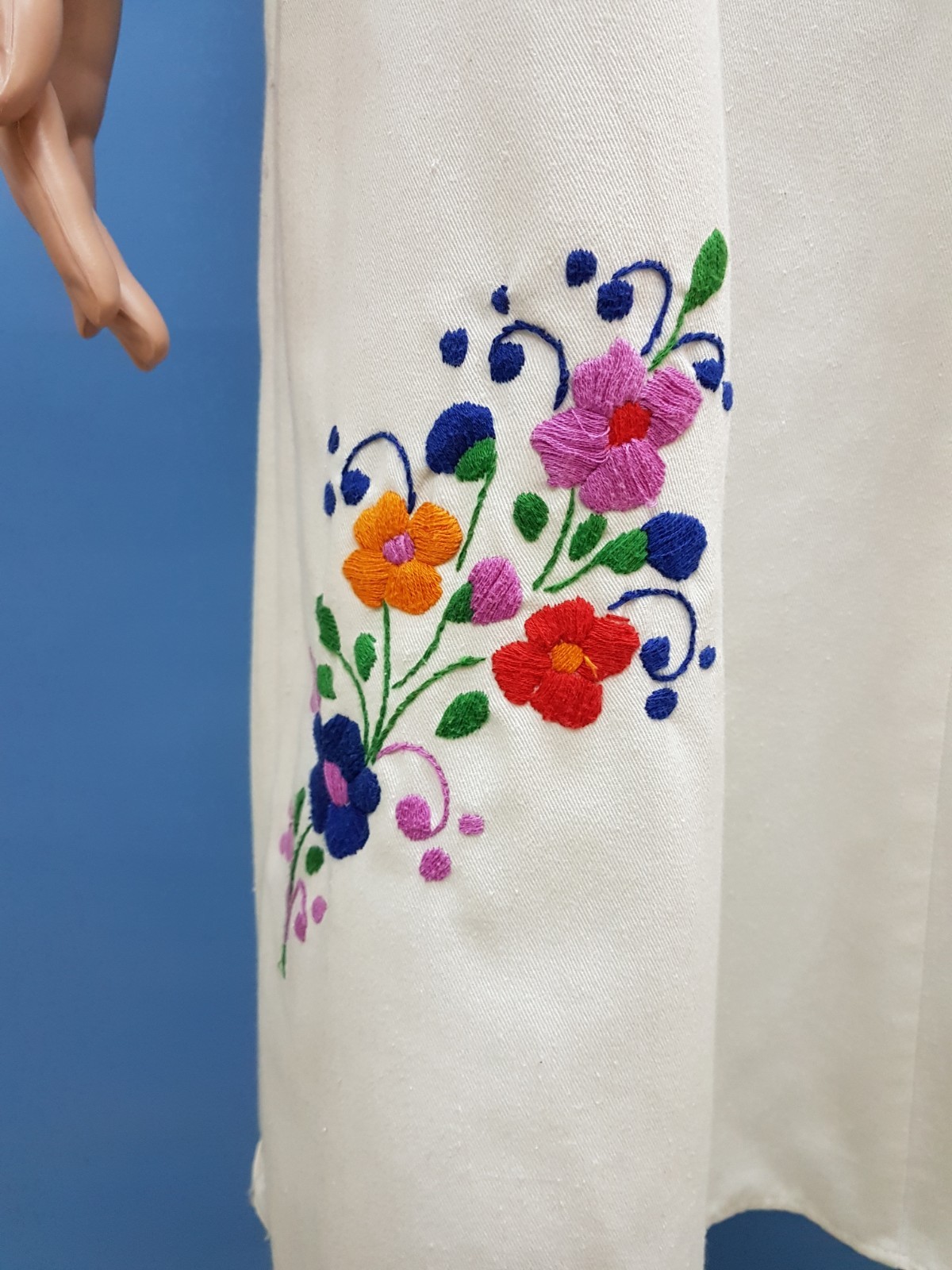Vintage Hungarian Dress 100% Cotton Matyo Hand Made Embroidery Folk Top Rare L