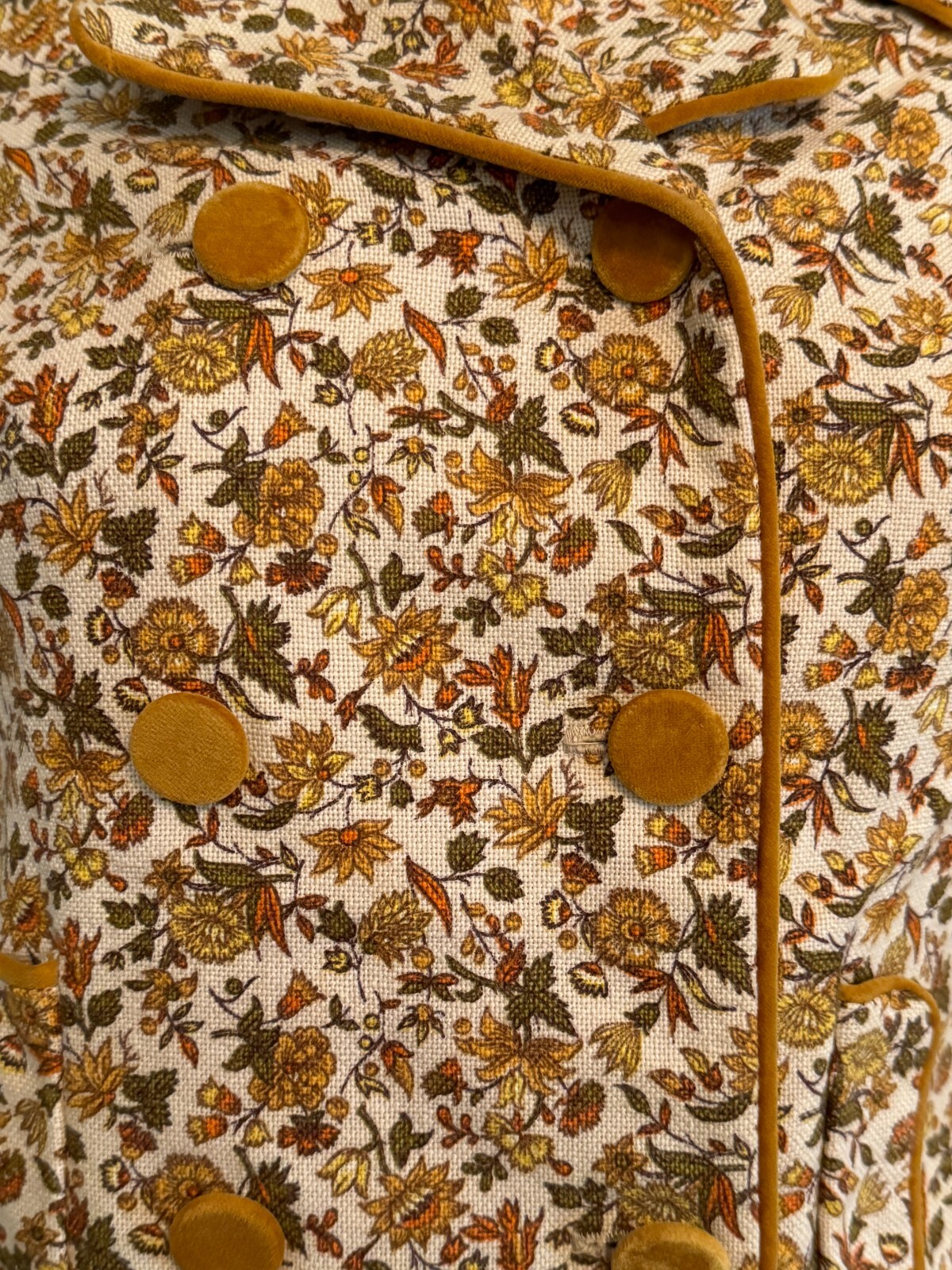 Vintage 70s Robbie Rivers Army Green, Gold, Brown Flower Jacket & Catilina Skirt
