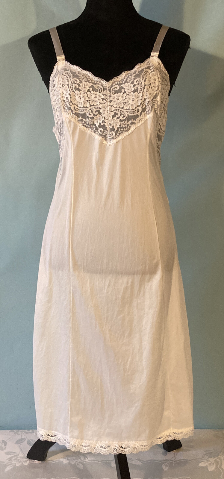 Vintage Wonder Maid Non Cling Ivory Full SLIP PIN-UP Size 36 Med see measurments