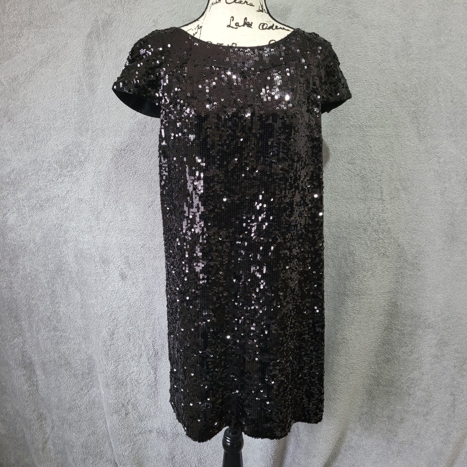 Vintage y2k Banana Republic black sequin cocktail shift dress 100% silk glam