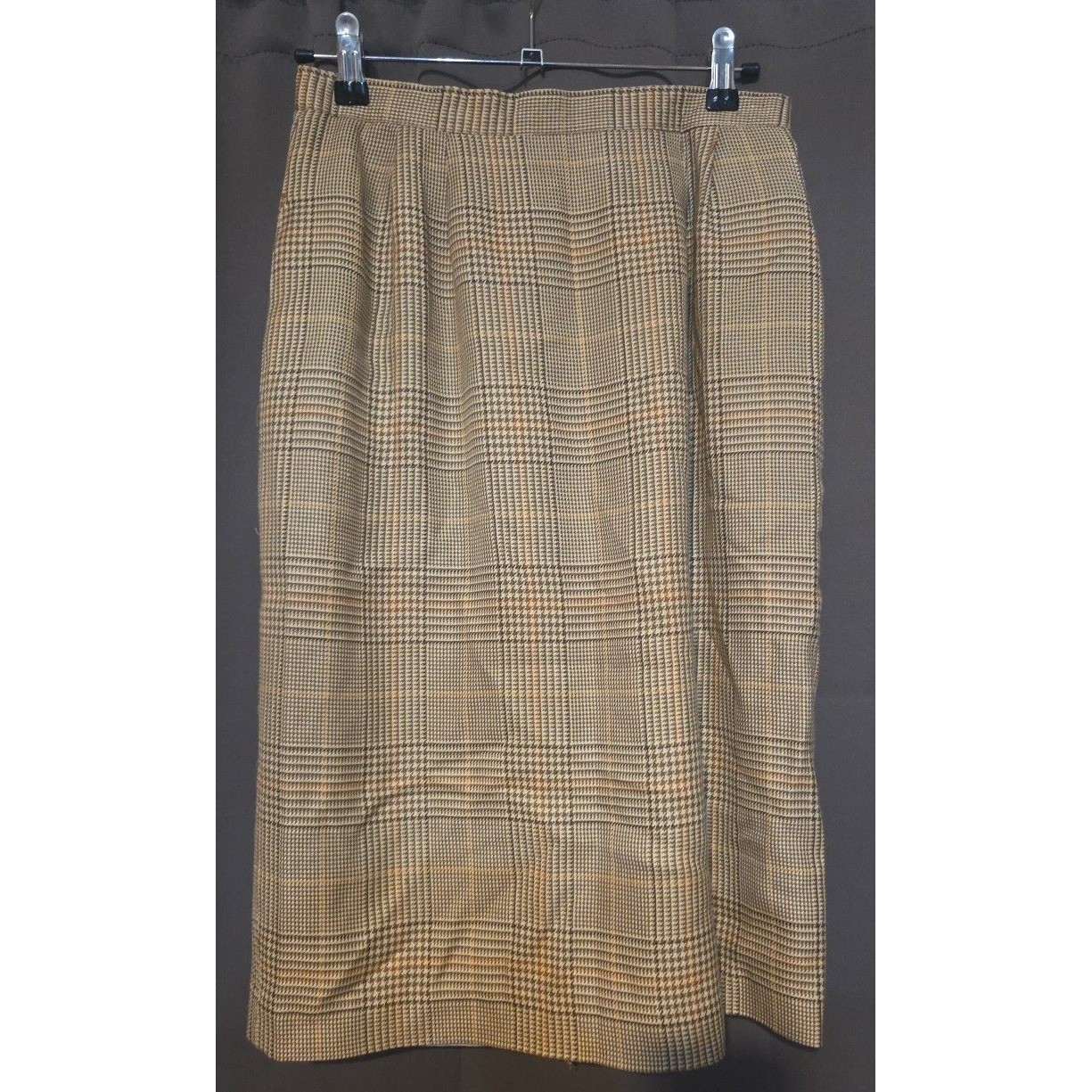A.R. Sassco Vintage Plaid Pencil Skirt, Brown Tan Glen Check Midi Skirt, Size 8