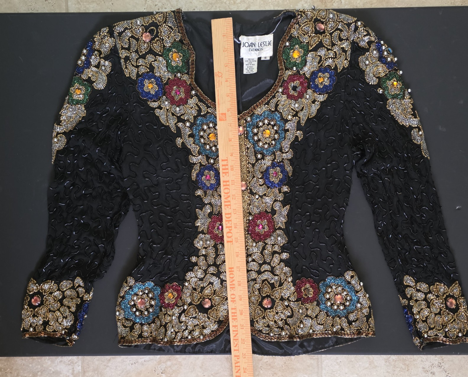 Joan Leslie Evenings Vintage 100% Silk Sequin Beaded Formal Blouse Top Size S