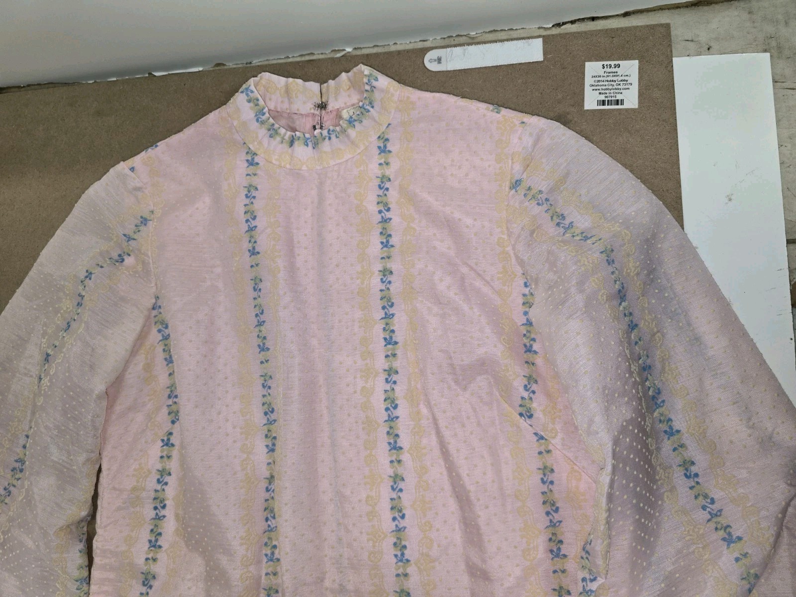 Vintage handmade Pink cotton blue accented Dress