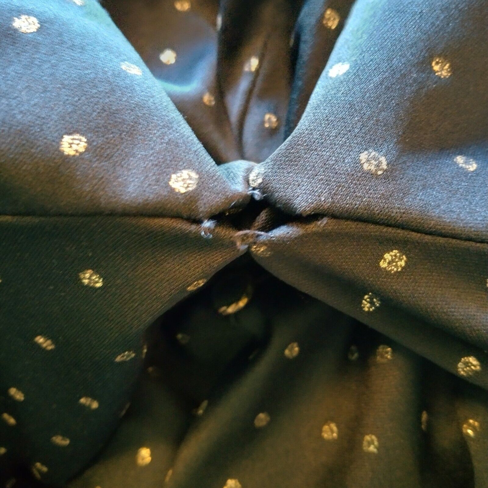 Vintage 1980s Homemade Dress Black Gold Metallic Polka Dot Drop Waist Party Nerd