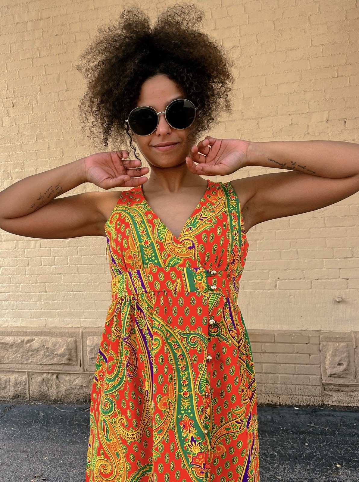 Vintage 60s/70s Psychedelic Dress Retro Neon Print Campus Casual California