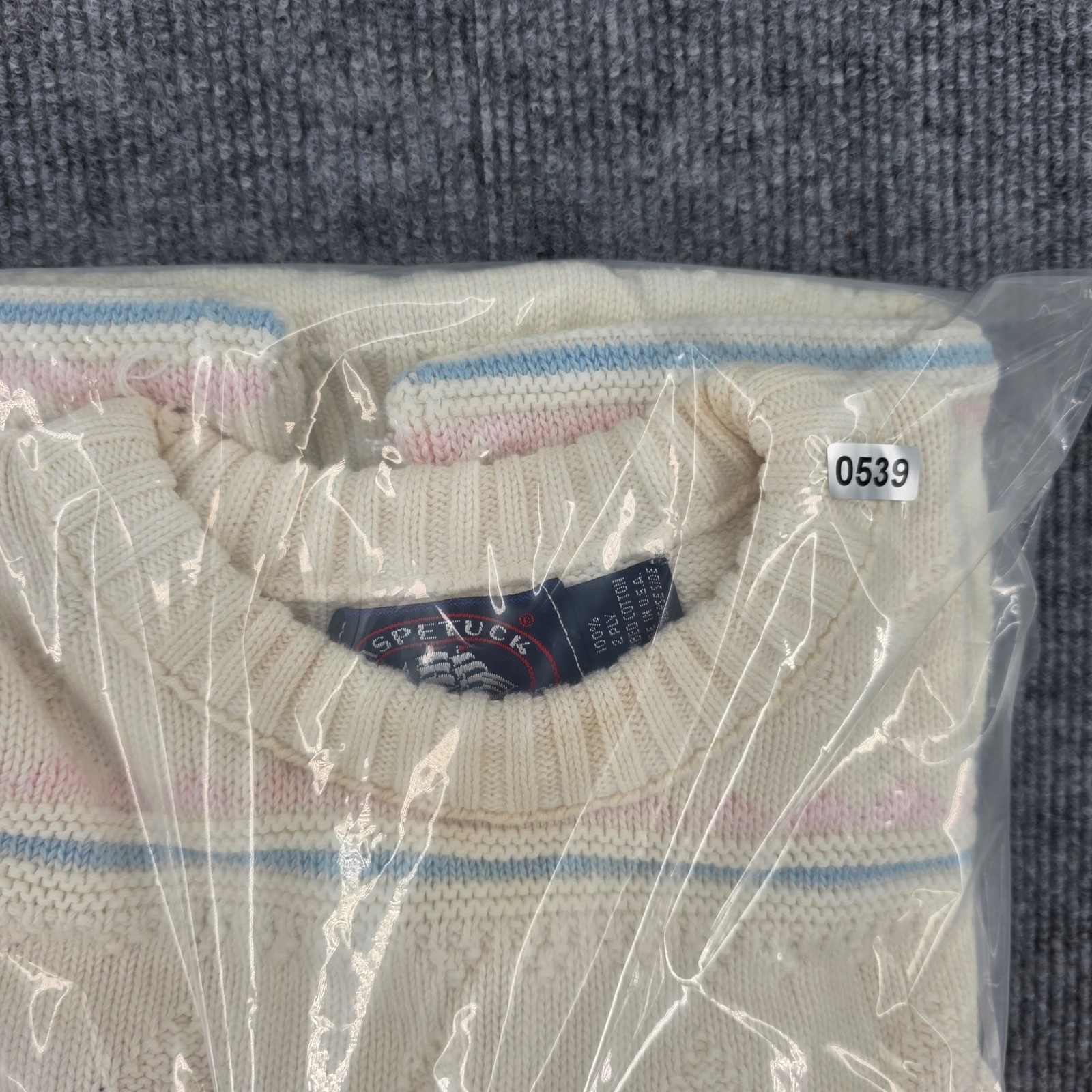 Aspetuck Trading Co Vintage Womens M Cream Pastel Striped Cotton Knit Sweater