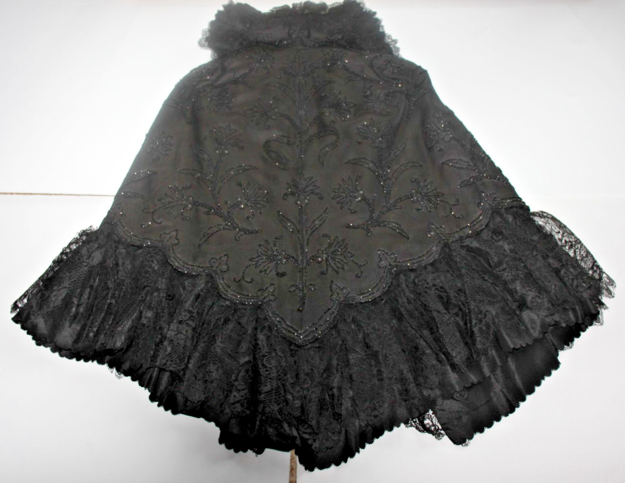 Antique Edwardian Victorian Black Mourning Cape Exquisite Design Lace Beads