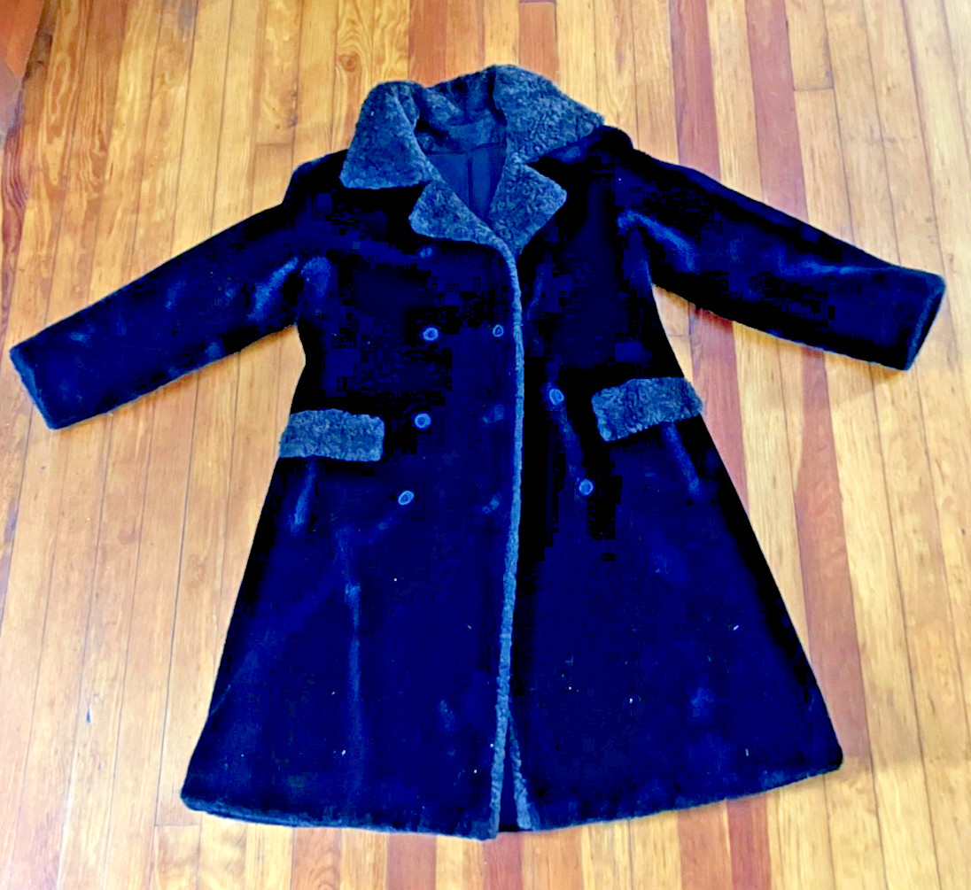 Faux Fur Trench Coat Sz M Vintage 60s Dark Brown Borgana Long Winter Jacket