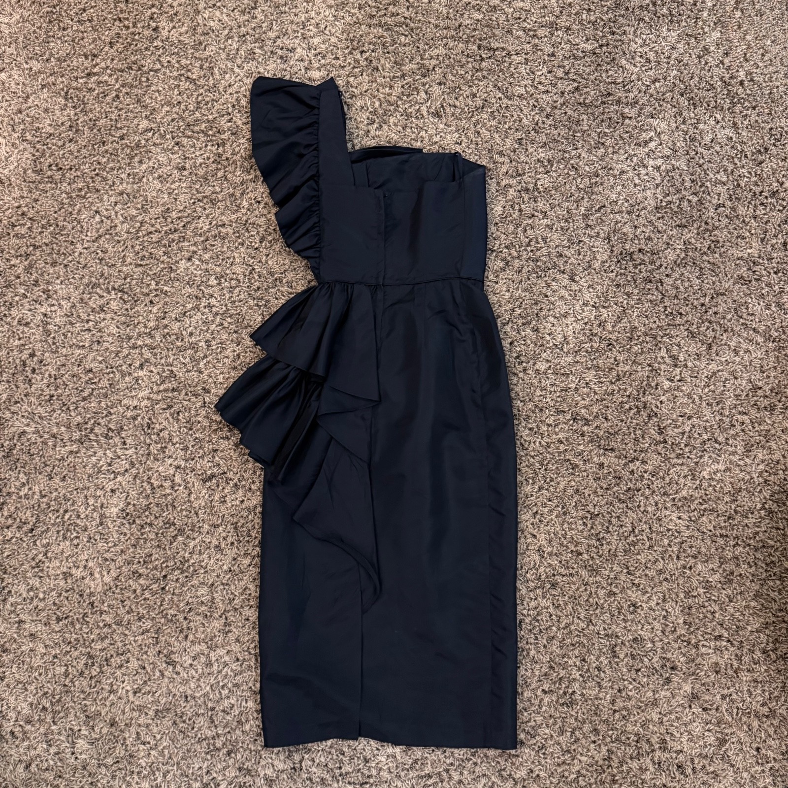 Vintage 80’s RUFFLE PARTY DRESS w RHINESTONE BOW S Cocktail Black Midi Evening