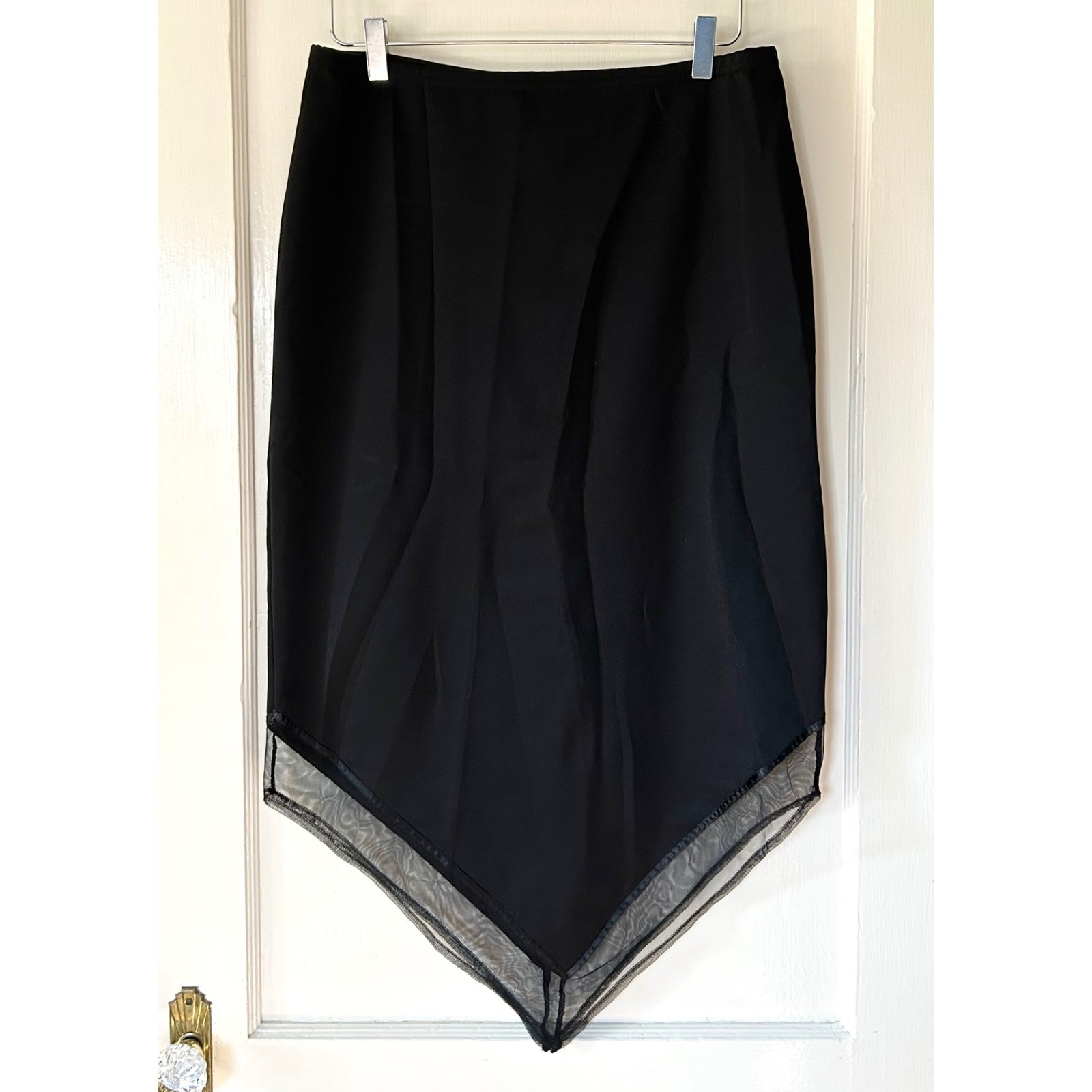 Vtg 90s Mesh Asymmetric Point Midi Skirt Black L Witchy Grunge Whimsigoth Fairy