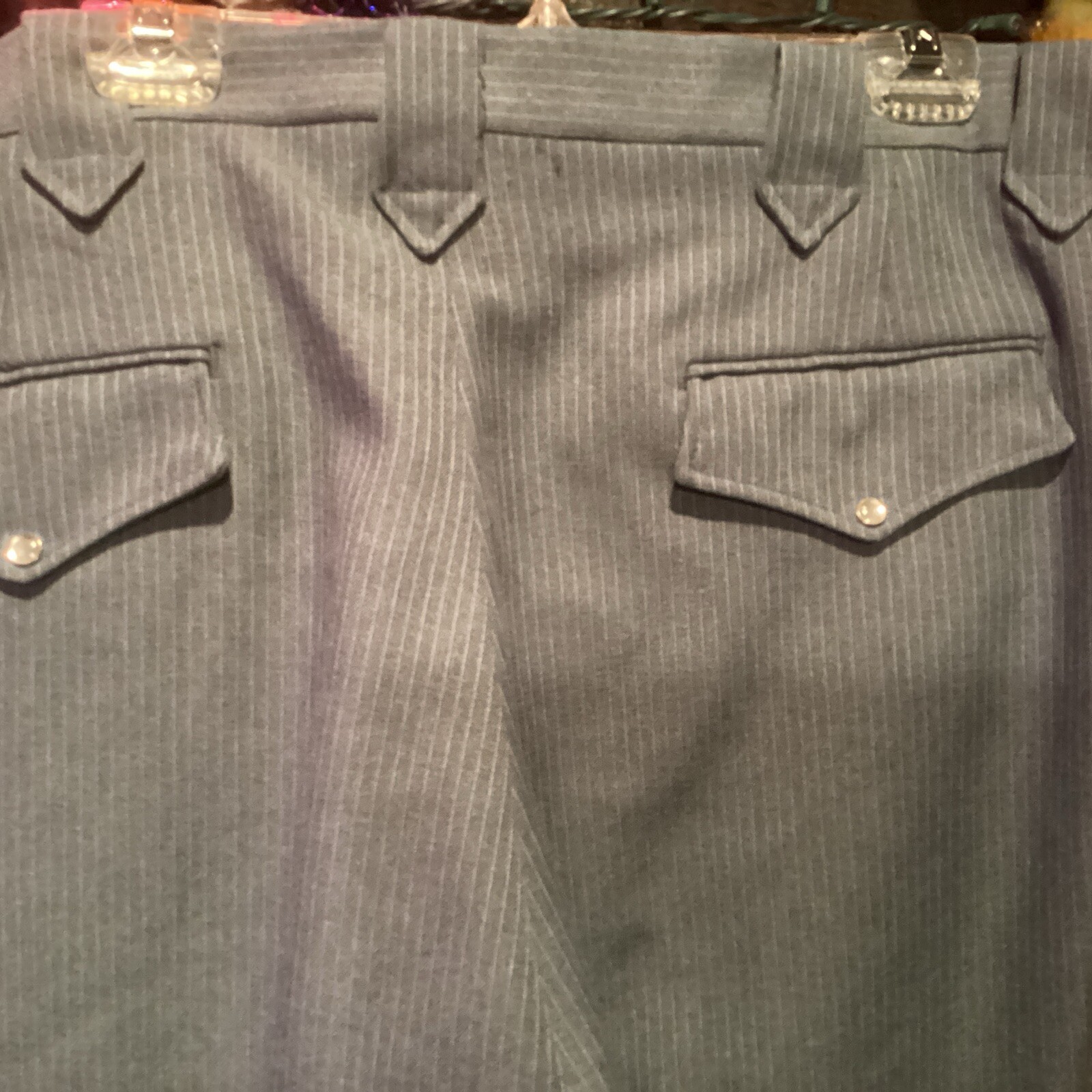 Vtg DC Dee Cee Brand Western Wear Pants Gray Striped 42×33 Pearl Snap
