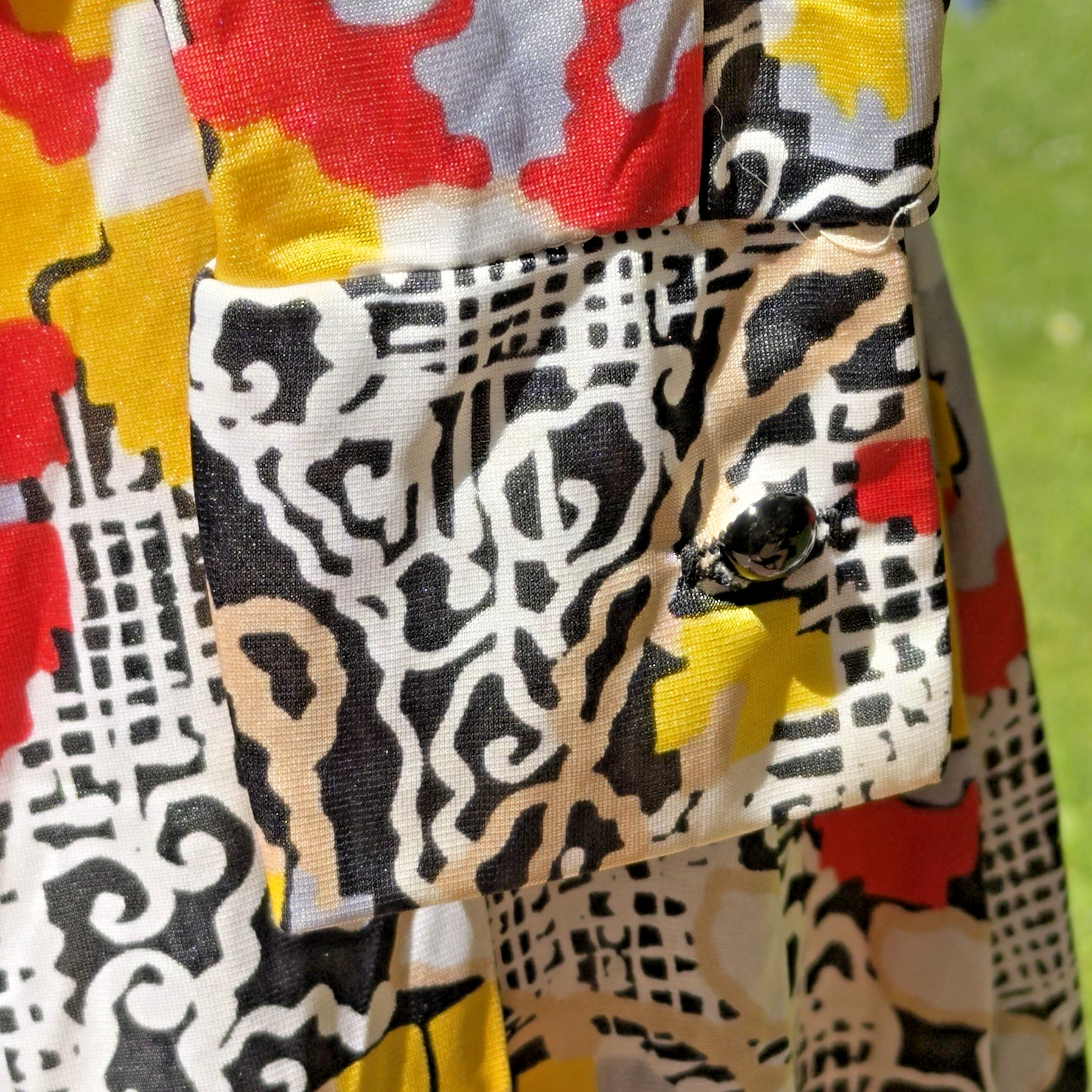 VTG 70s Plymouth New York Wrap Dress Geometric Print Belted Disco Midi Small