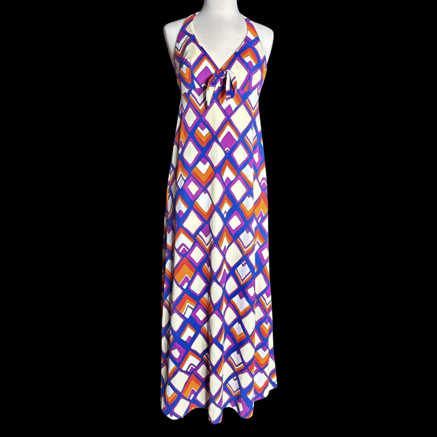 Vintage Elisabeth Stewart 1970s Swim Halter Maxi Dress Retro Mod Groovy Size S/M