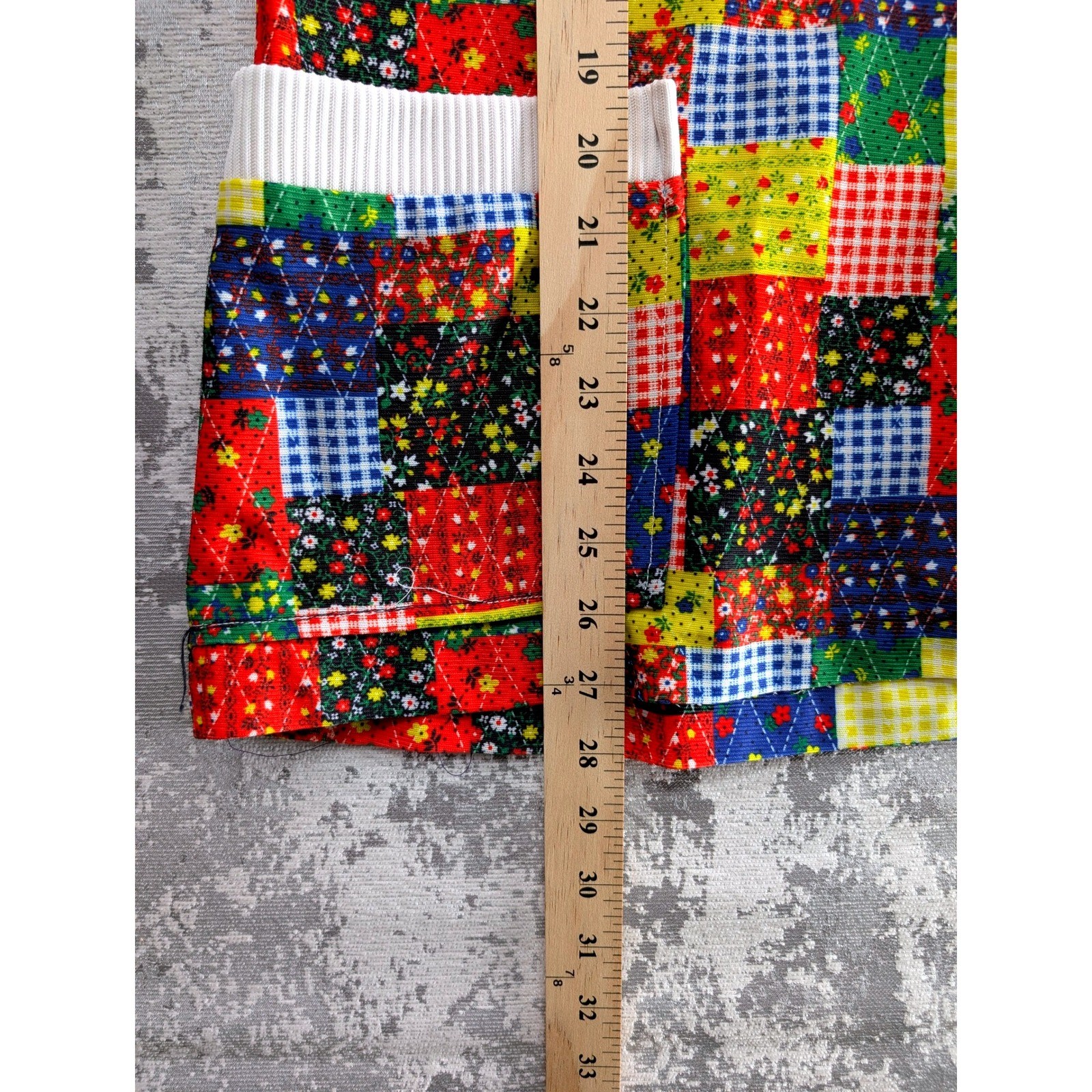 Vtg Crest Patchwork Quilt Print Collared Short Sleeve Tunic Top Pockets Large