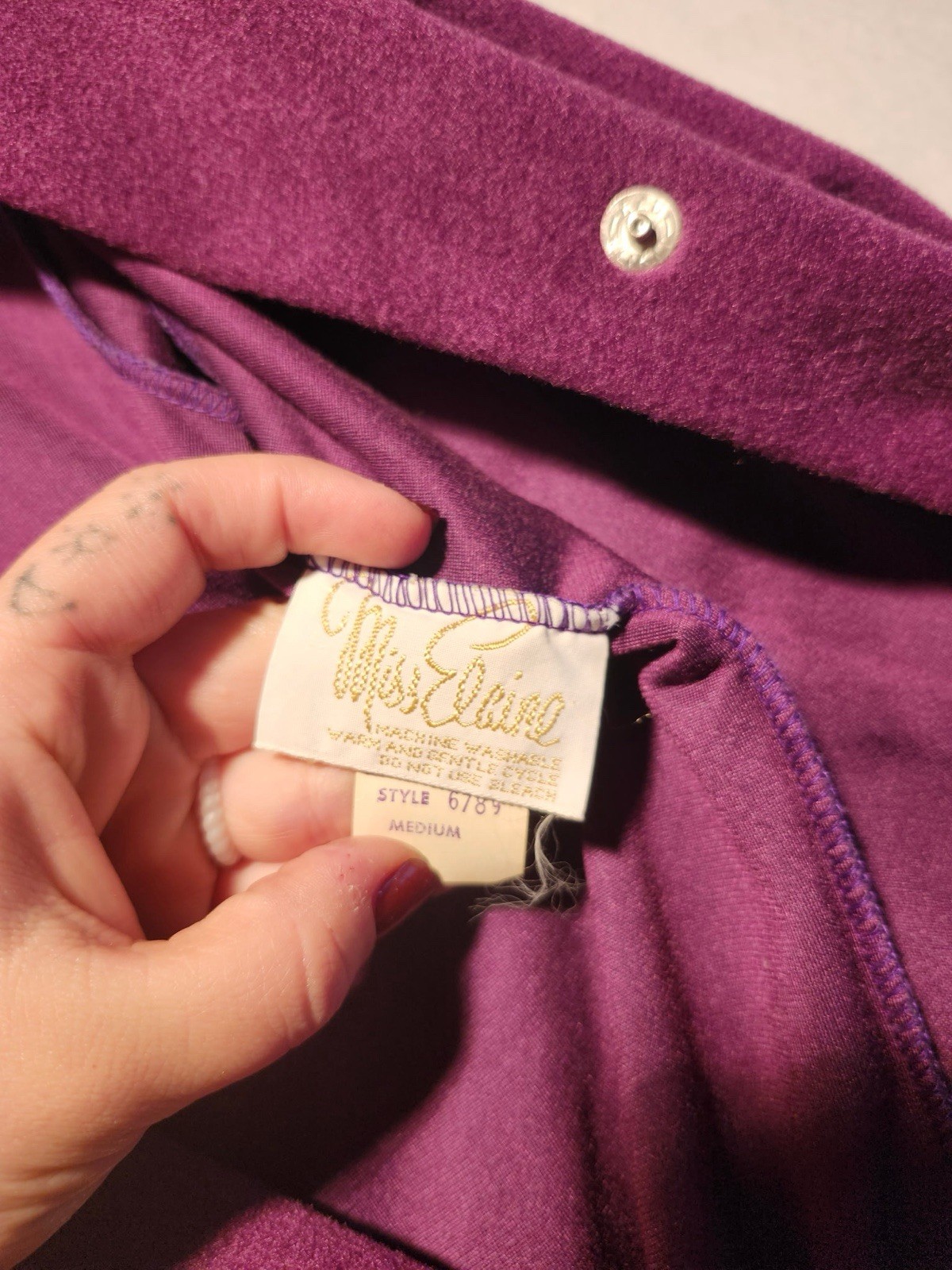 Vtg Miss Elaine Maxi Velour Robe Housecoat Purple Sz Med Lace Union Made USA