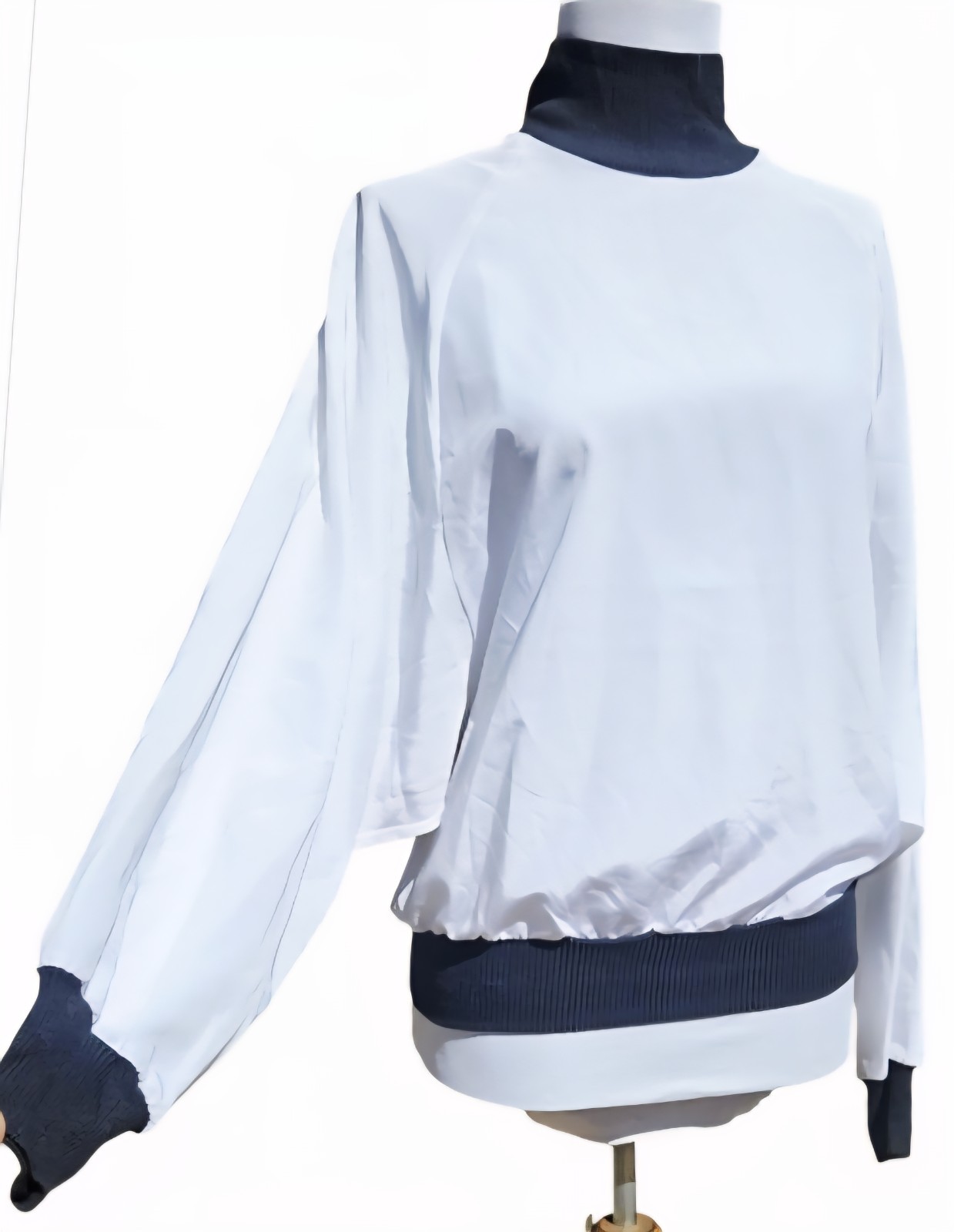 1980s LAURA AND JAYNE Long Sleeve Poly Blouse Elastic Cuffs-Waist-Collar Sz 12
