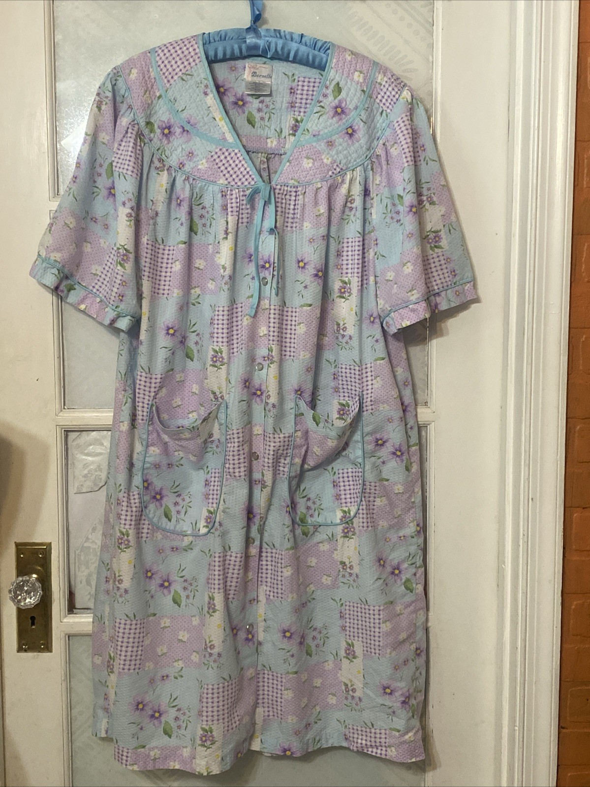 Vintage Bernette Floral 100% Cotton Flannel Robe 2 Front Pockets Snap Closure 3X
