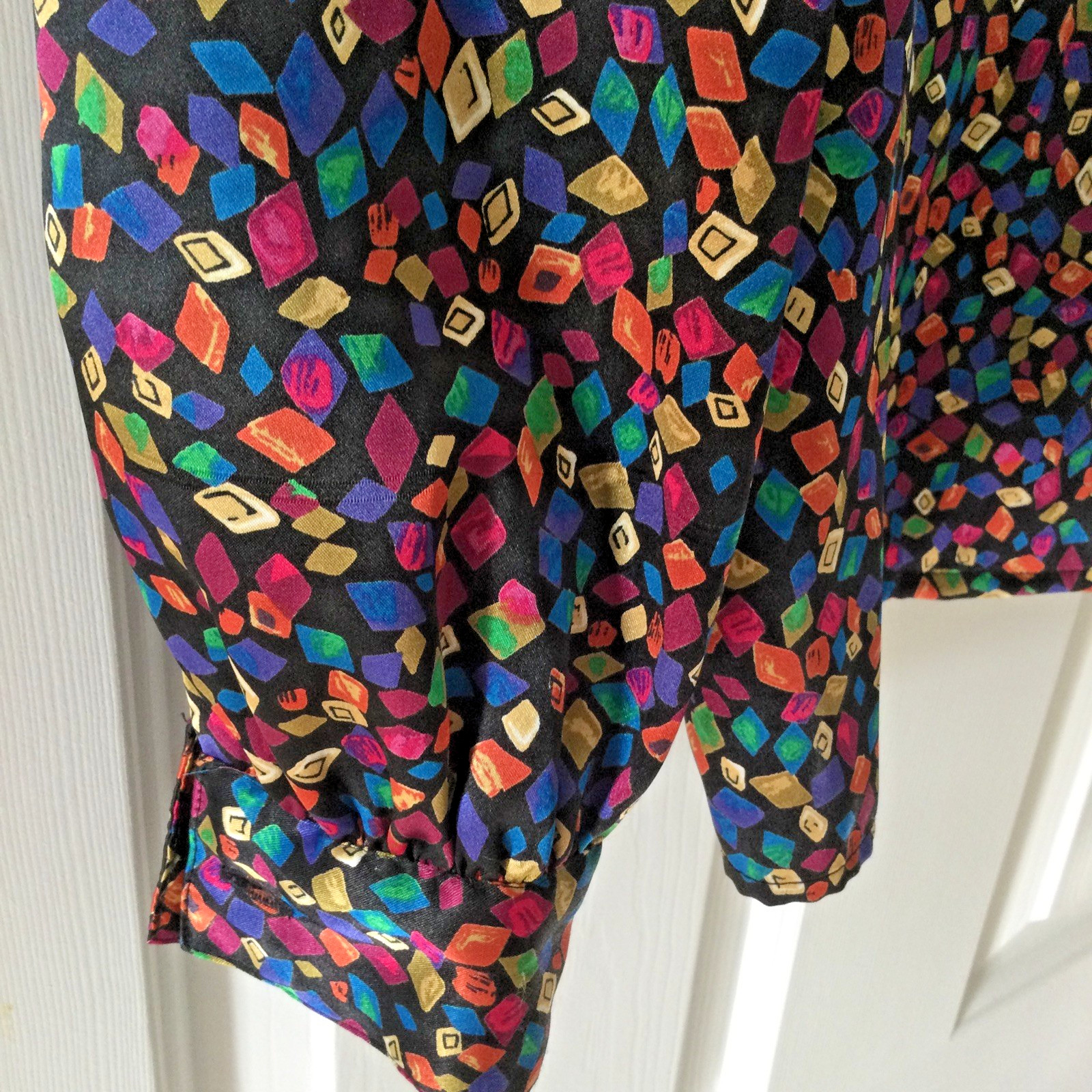 Vtg Marlis Blouse Colorful Confetti Print Draped Cowl Neck Retro Artsy Career 6