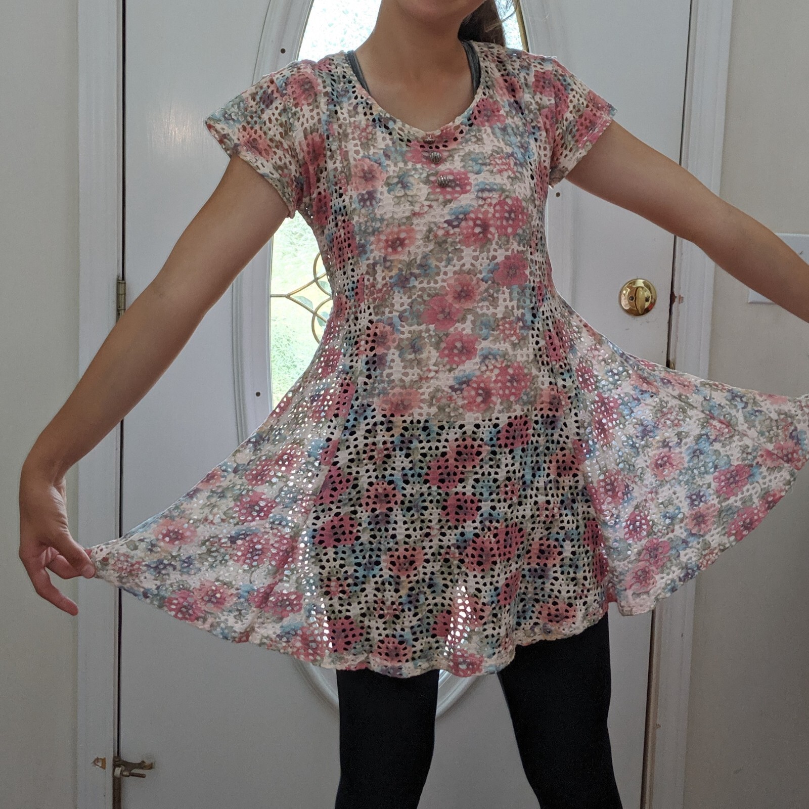 Vintage 90s Cutout Skater Dress Est sz S Pink Fairy Grunge Floral Whimsy
