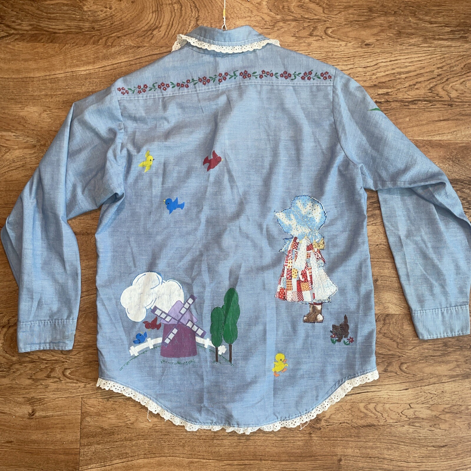 VTG BIG MAC Shirt Hand Painted 70s Long Sleeve Button Up Woman Size XL