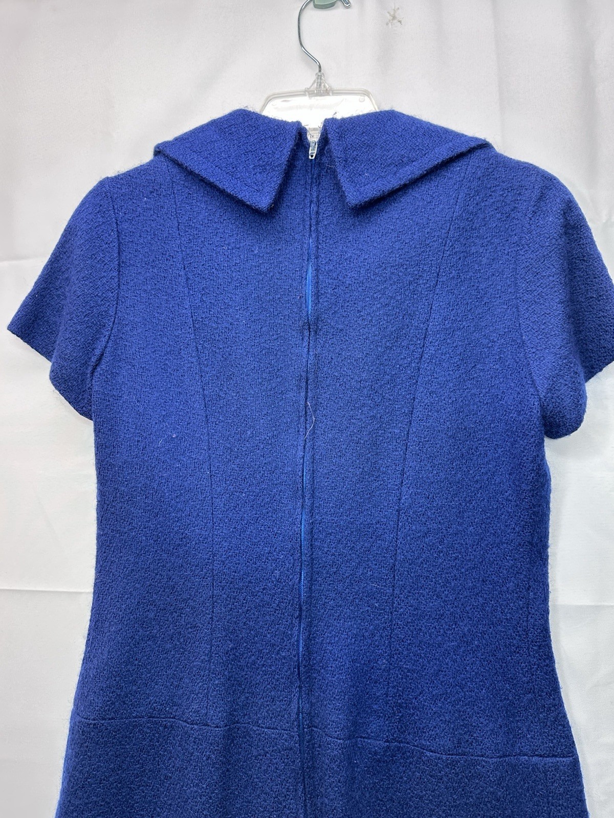 Vtg 60s Alison Ayres 12 Blue Nubby Woven Fabric Drop Waist Dress Scooter Mod