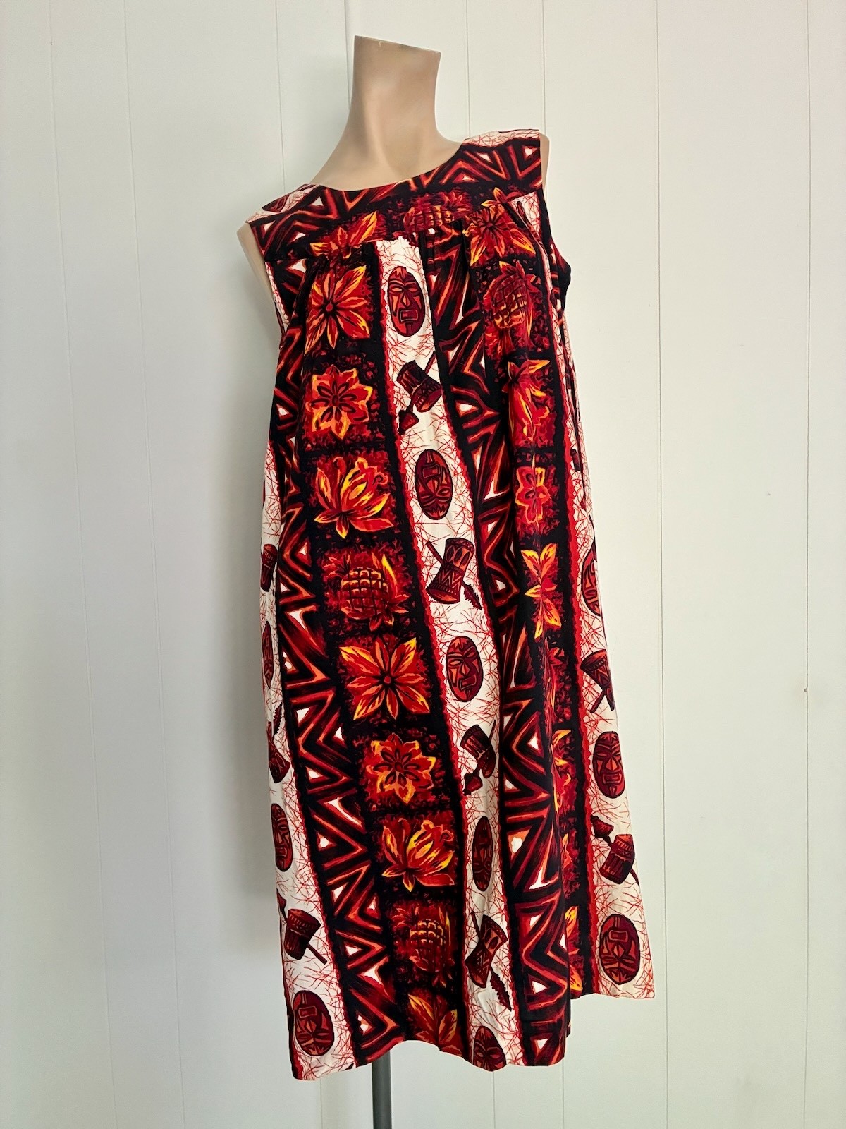 1960s Ui-Maikai Hawaiian Floral MuuMuu Dress Resort Tiki Luau Sz S-M