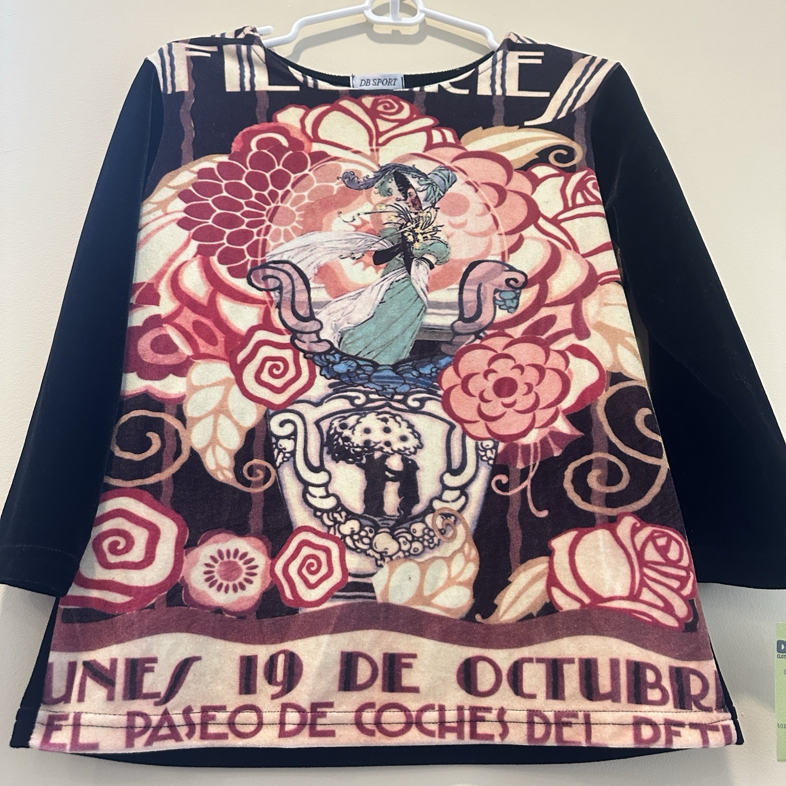 DB Sport NWT Women 90s Vintage Velvet Top 3/4 Sleeve Nouveau Art SzM Indie Retro