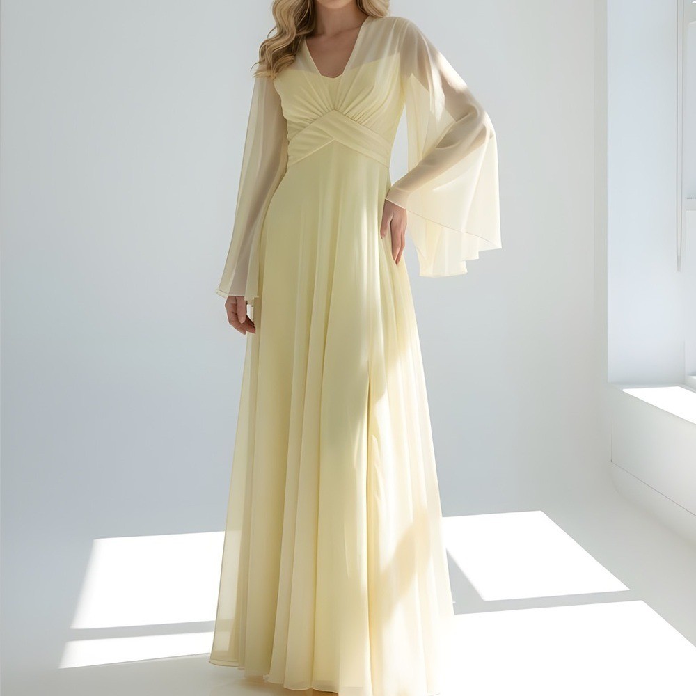 Antique Mike Benet Formals Butter Cream Yellow Flowy Dress – Vintage Sizing