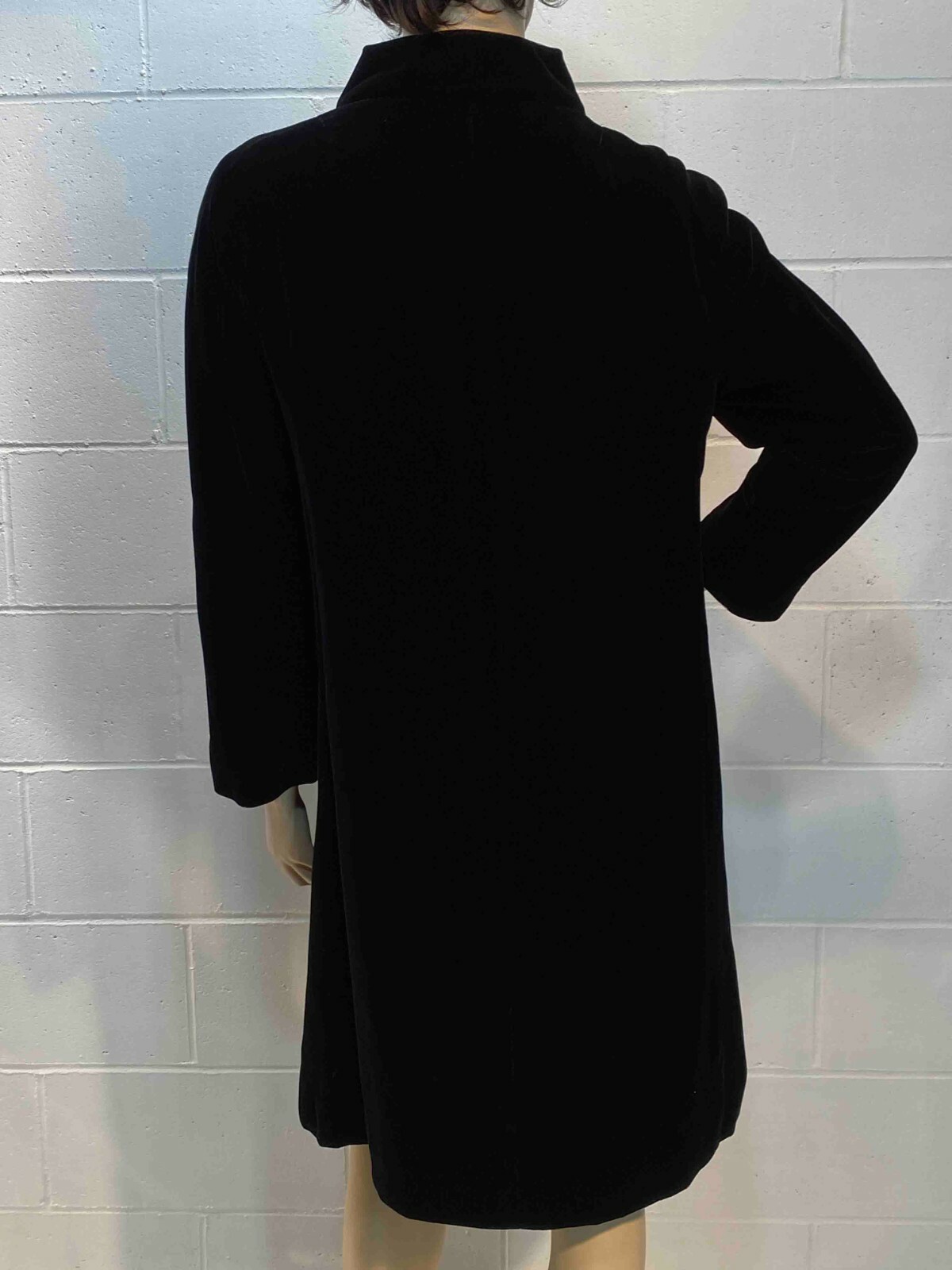 S~M Vtg 60s VELVET Dress COAT Black Elegant Asymmetrical USA Rhinestones GLAM