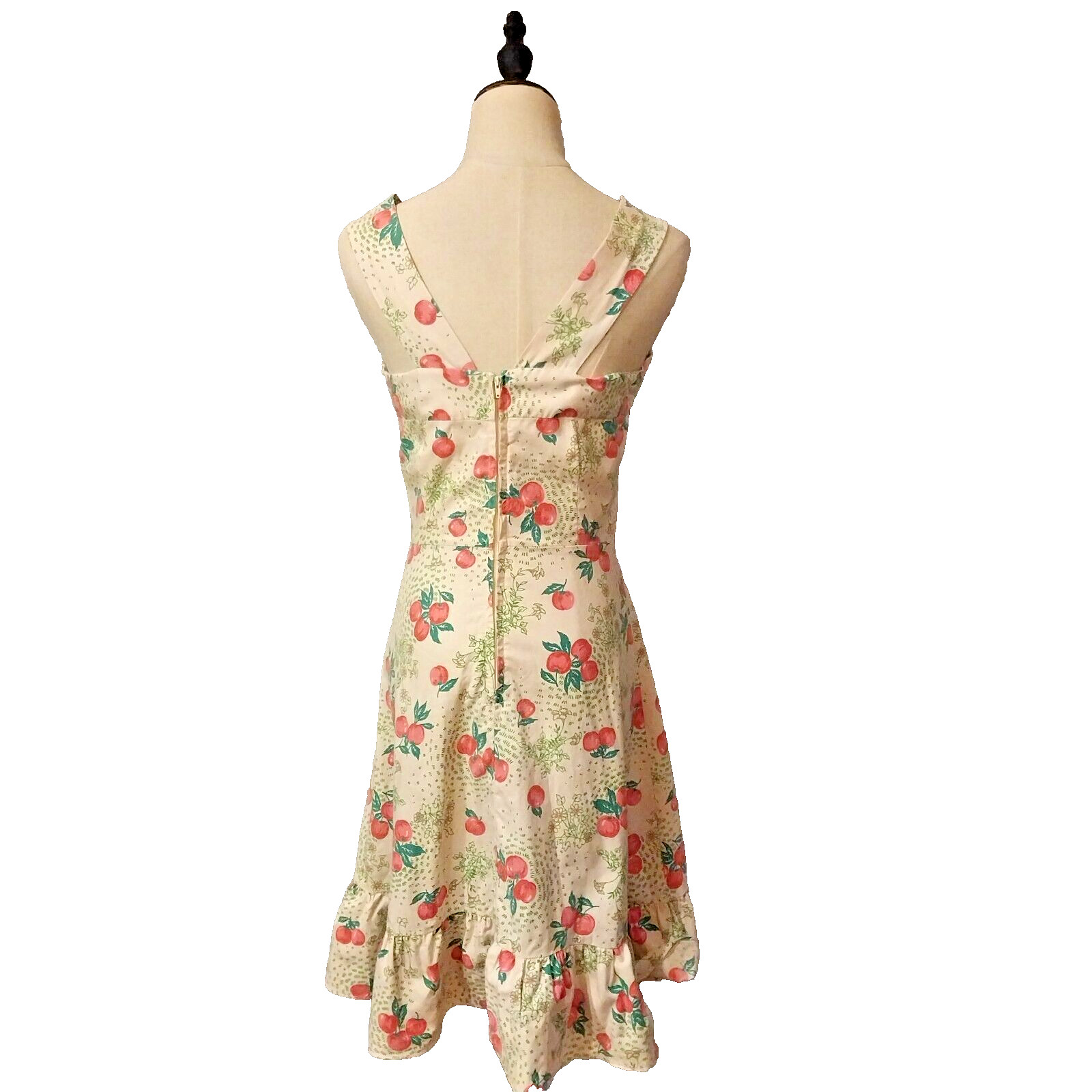 Vintage 1970’s Size 12 Cream Pink Green Apples Cotton Prairie Sundress Dress