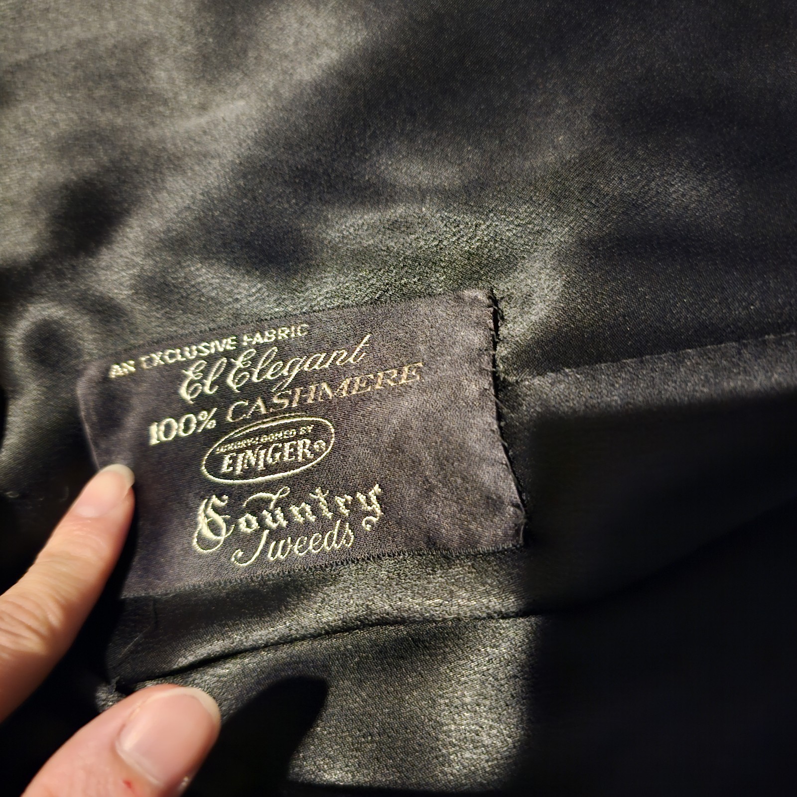 Vintage Country Tweeds Einiger Black Cashmere Trench Coat Ladies Long