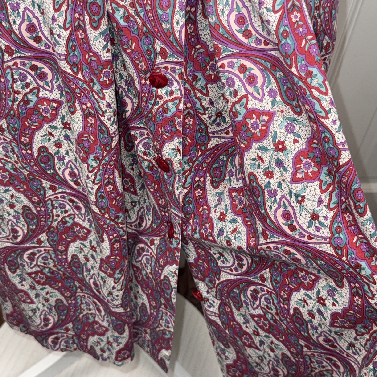 1950’s Handmade Cotton Shirt Dress Fit & Flare Paisley Pockets Medium Belted