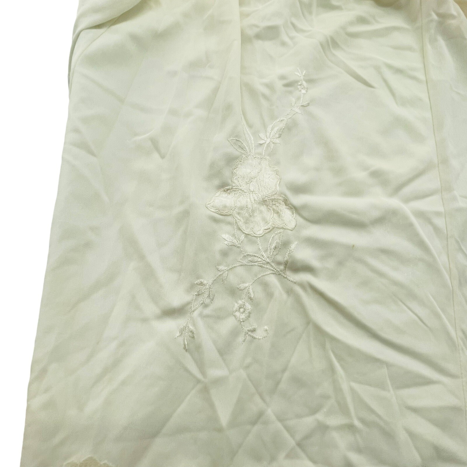 Vtg LOOMCRAFT White Half Slip Floral Embroidered Lace Silky Nylon Lace L USA