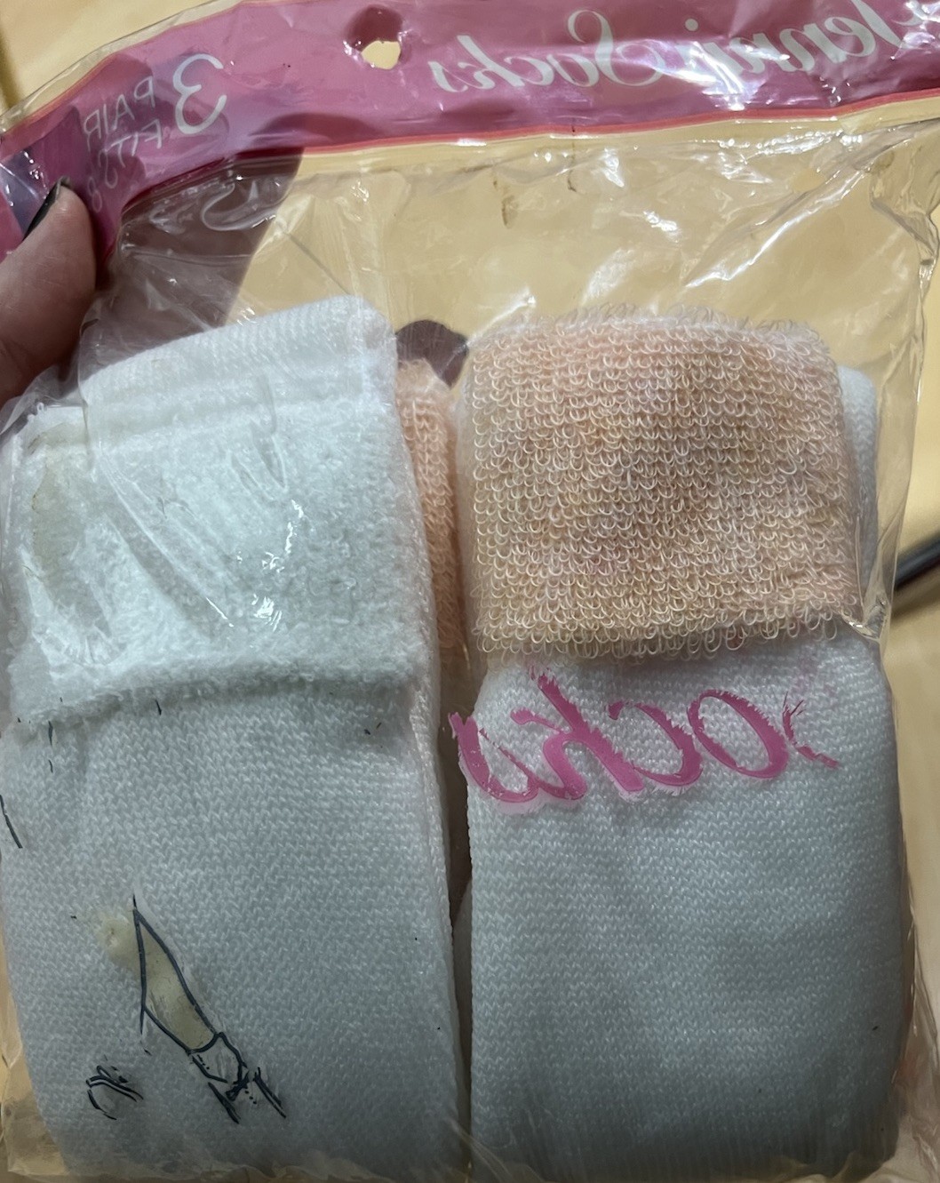 Vintage NOS tennis Socks Cotton blend Pink Peach 3 Pack 1980s Cute