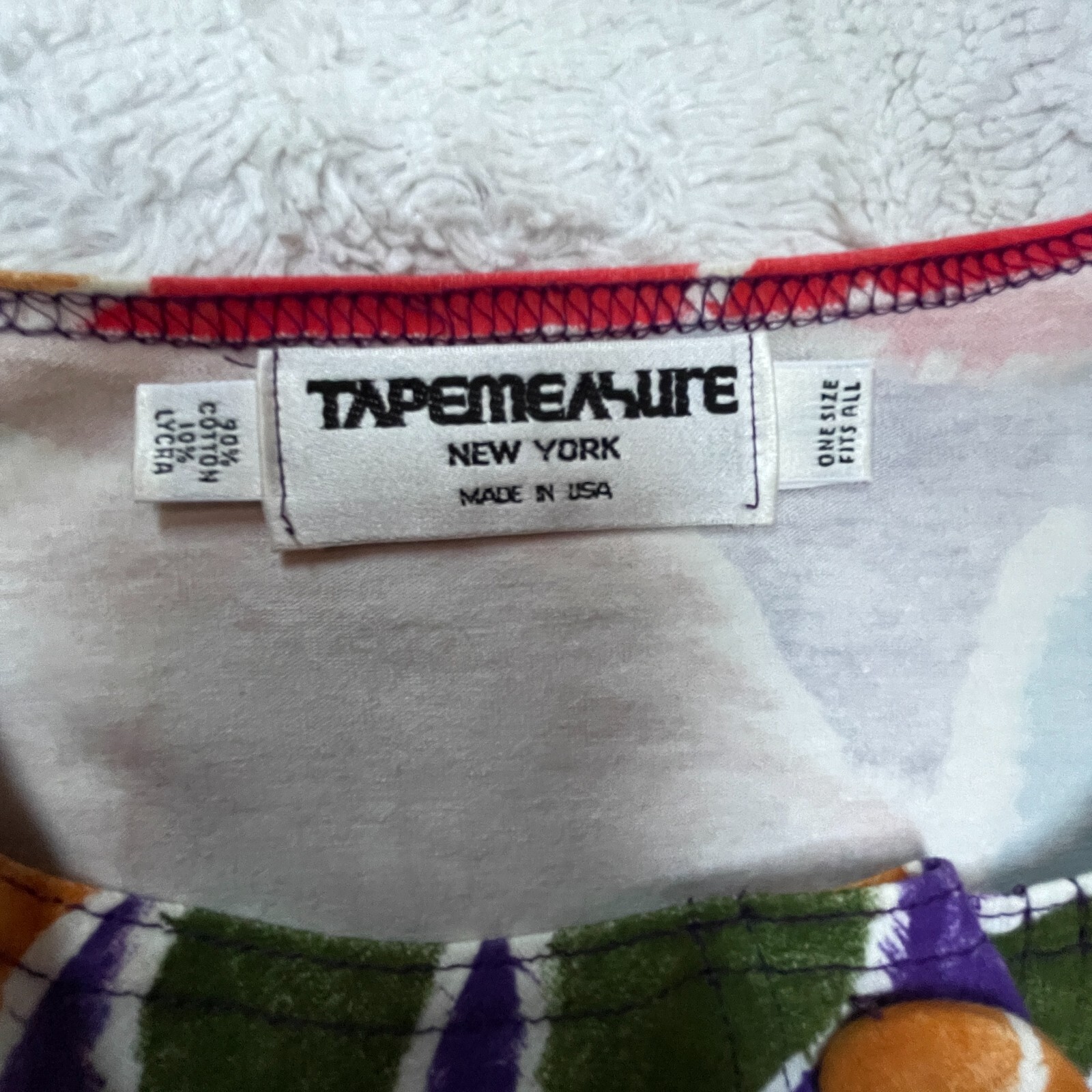 Vintage Tape Measure Women One Size Colorful Floral Print Shirt Drawstring Waist