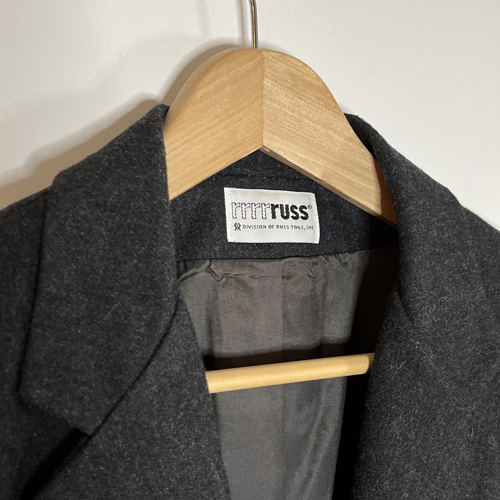 VINTAGE RRRRuss WOOL Dark Gray Lined Blazer USA Union Made Size M/L