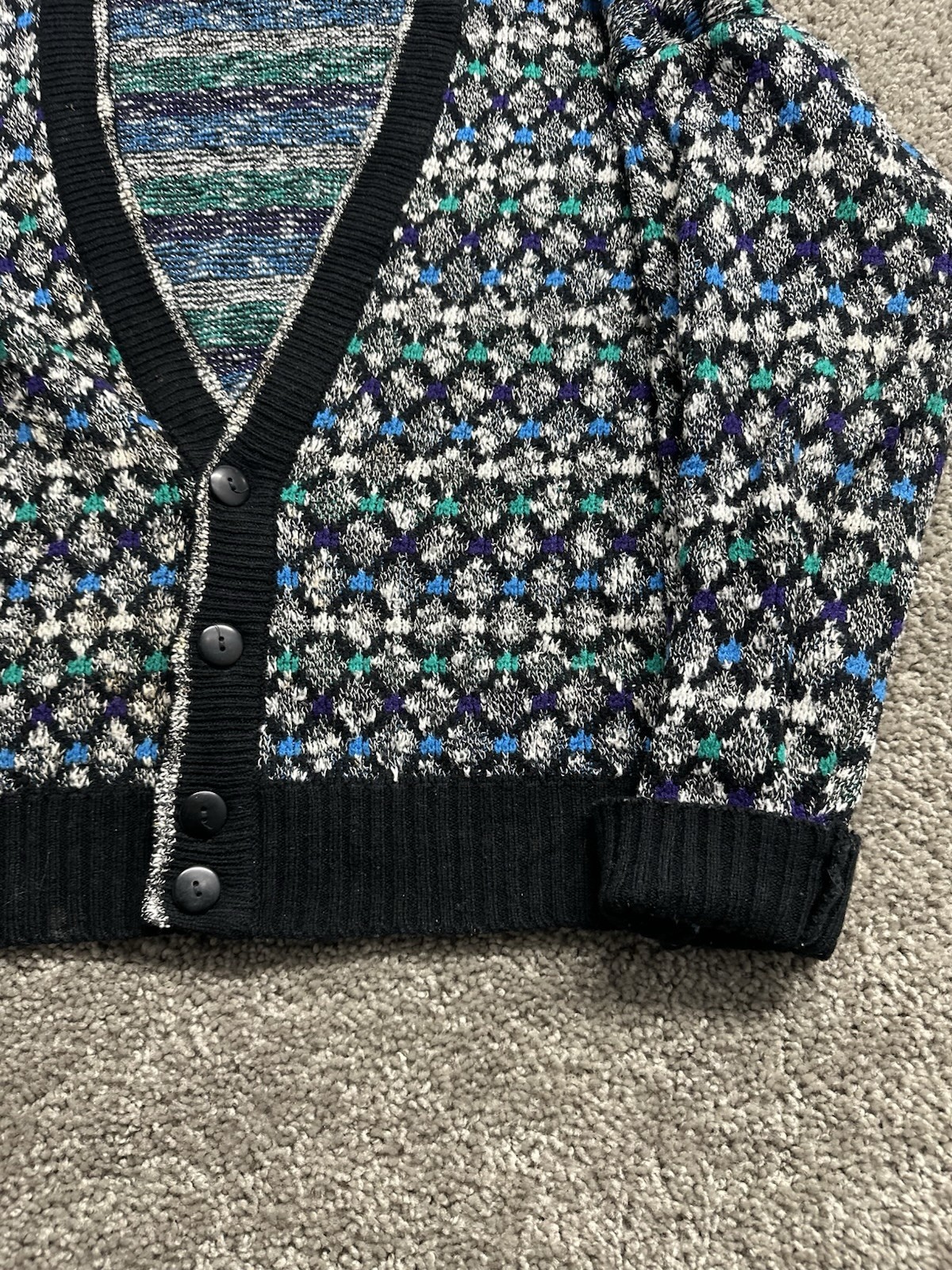 Vintage 1980s Expressions International Argyle Cardigan Multicolor Acrylic Large