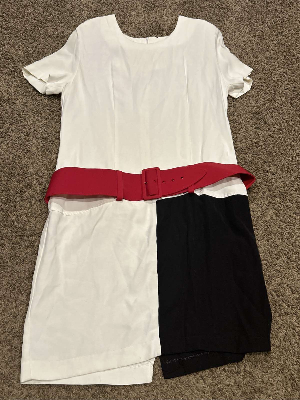 Vintage 1980’s Menu Dress Women’s Size 11/12 USA Black White Belted B20